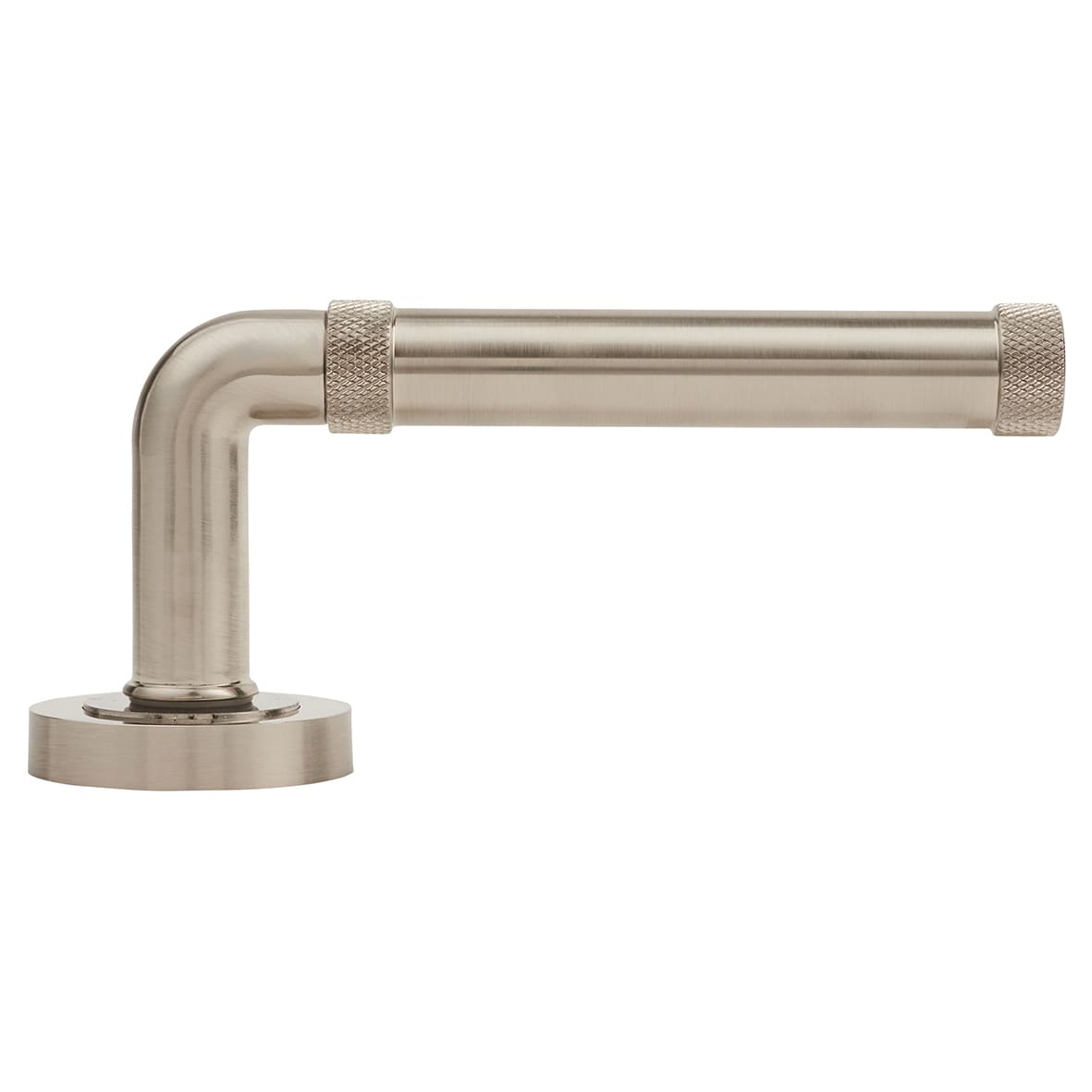 Satin Nickel Fire Rated Knurled Door Handles on Round Rose - Midtown Range - view 3