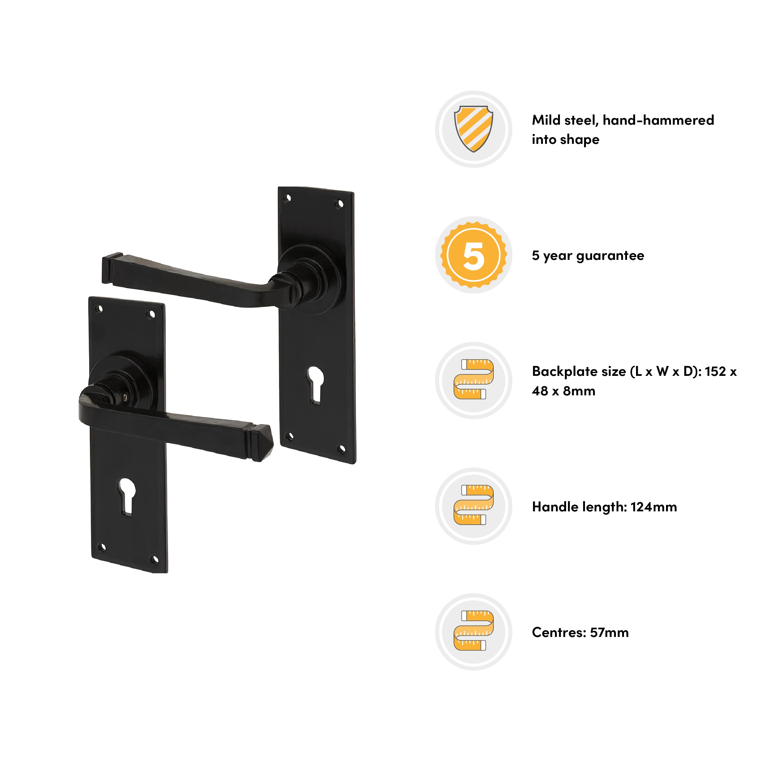 Black Keyhole Door Handles - Avon Range - 152 x 48mm - view 2