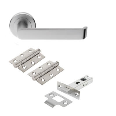 Brass Satin Chrome Latch Door Handles on Rose Pack - Concept Range - view 2