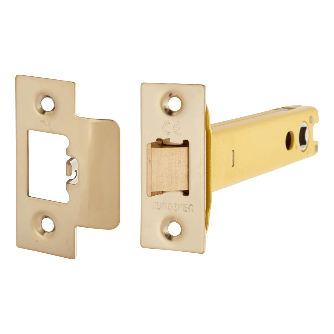 Heavy Duty Bolt Through Tubular Latch - 128mm Case - 107mm Backset - Square - PVD Brass - view 2