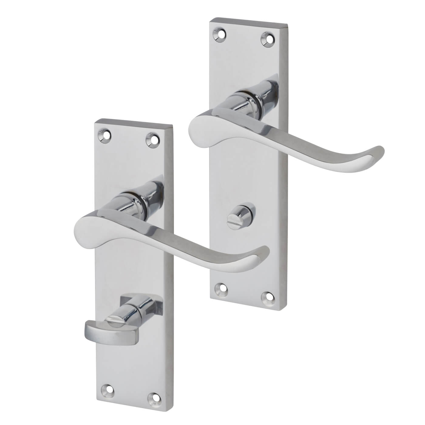Polished Chrome Budget Scroll Bathroom Door Handles - Mia Range - 153 x 42mm - view 2