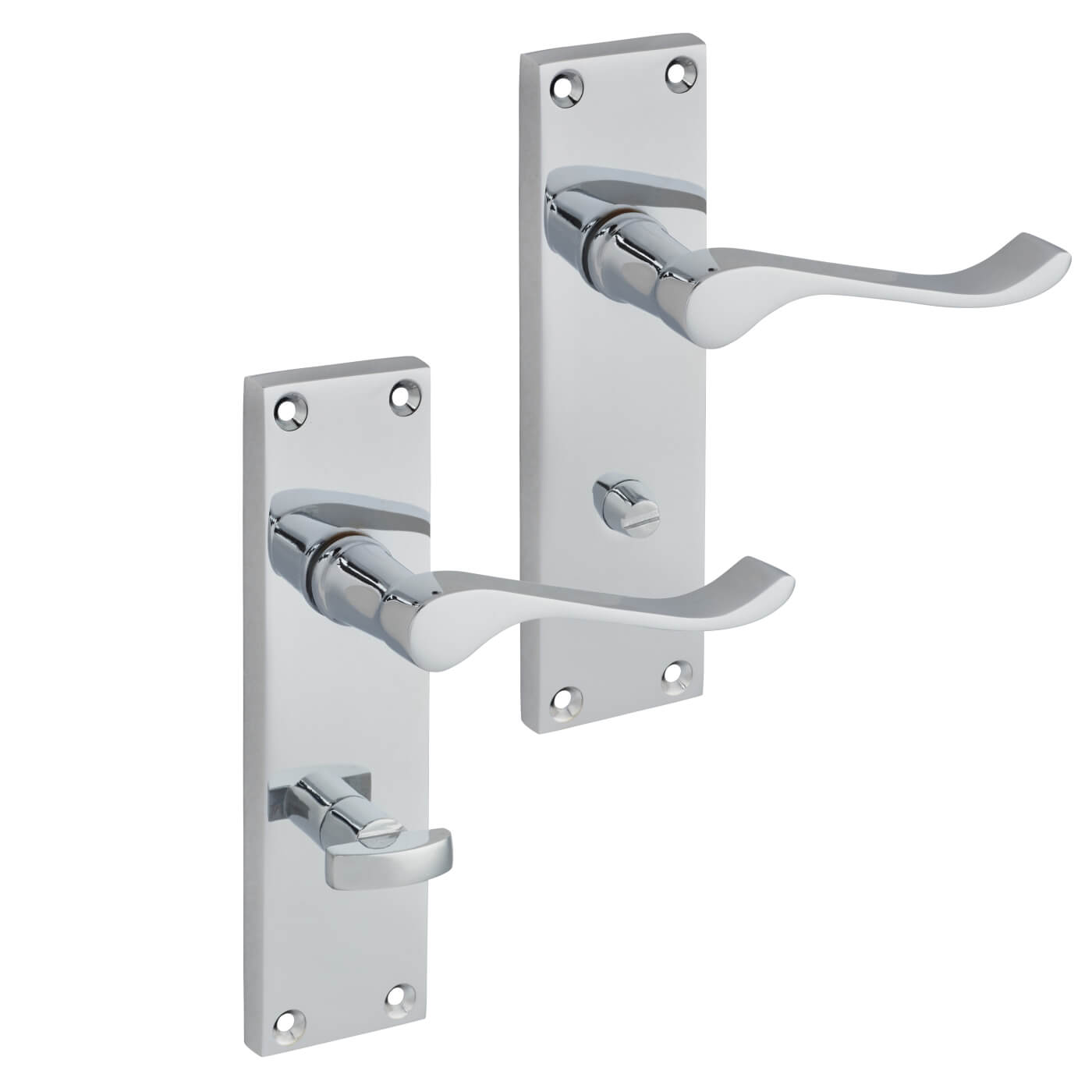 Polished Chrome Budget Scroll Bathroom Door Handles - Mia Range - 153 x 42mm - view 3