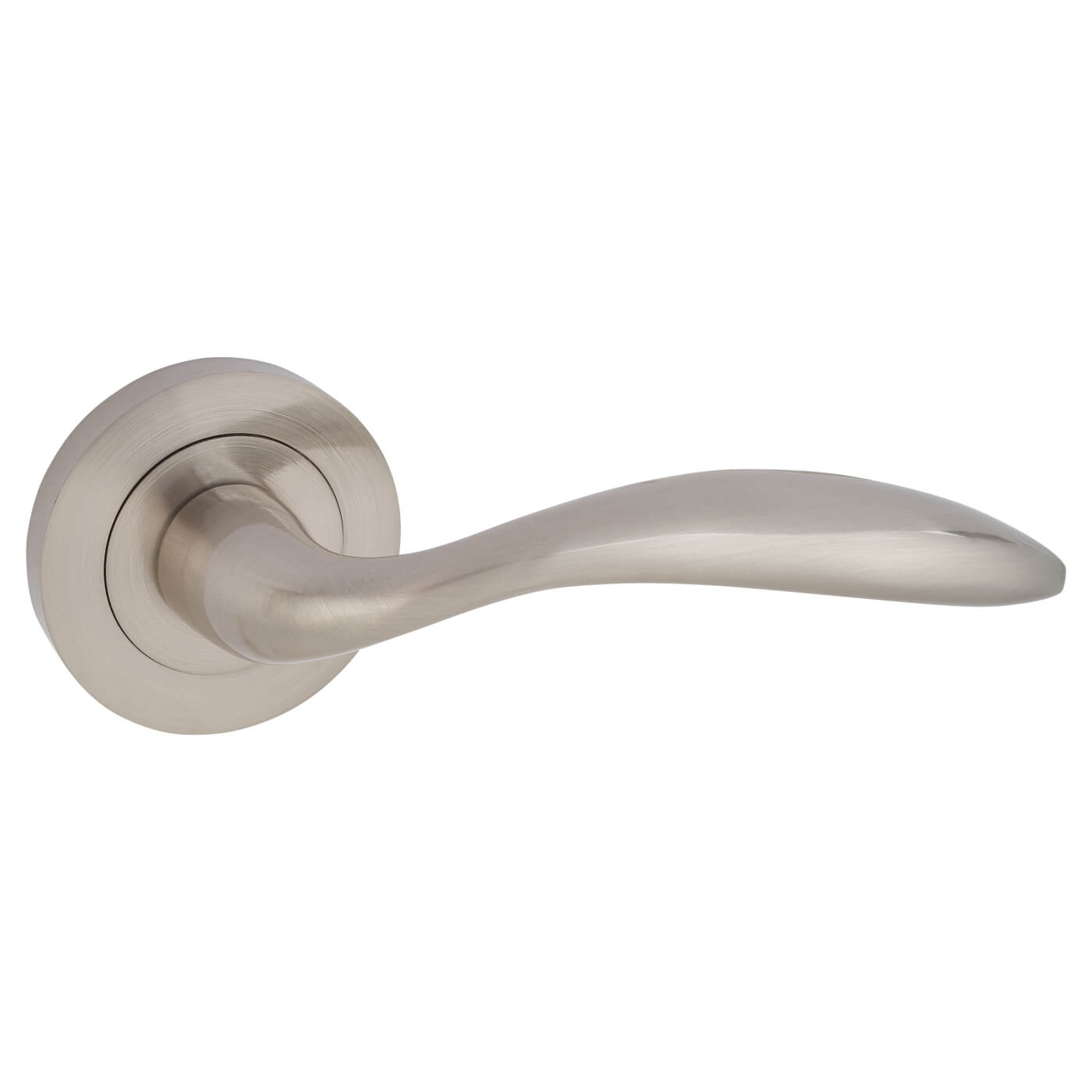 Satin Nickel Door Handles on Round Rose - Morgan Range - view 4
