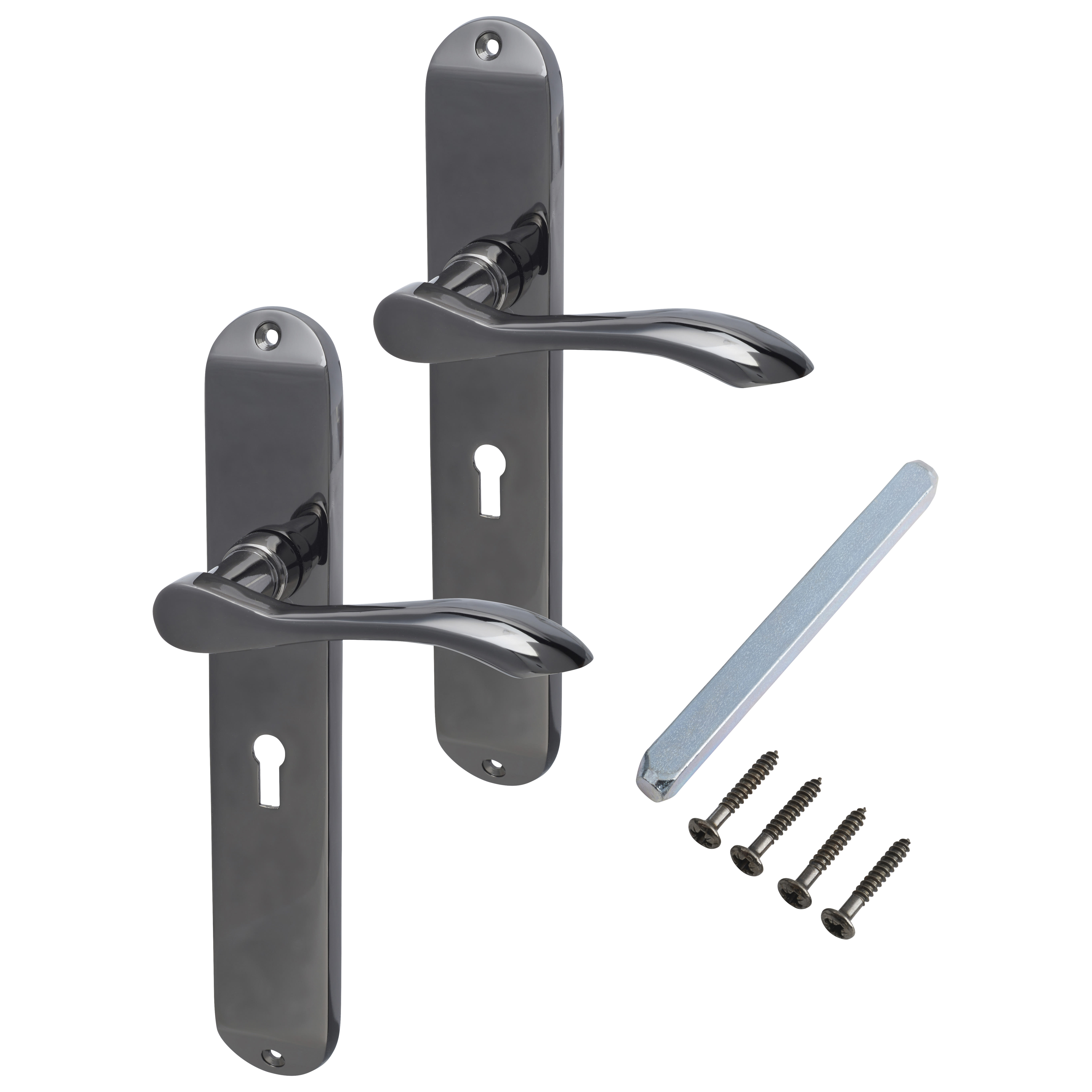 Black Nickel Keyhole Lock Door Handles - Long Plate - Altea Range - 240 x 41mm - view 3