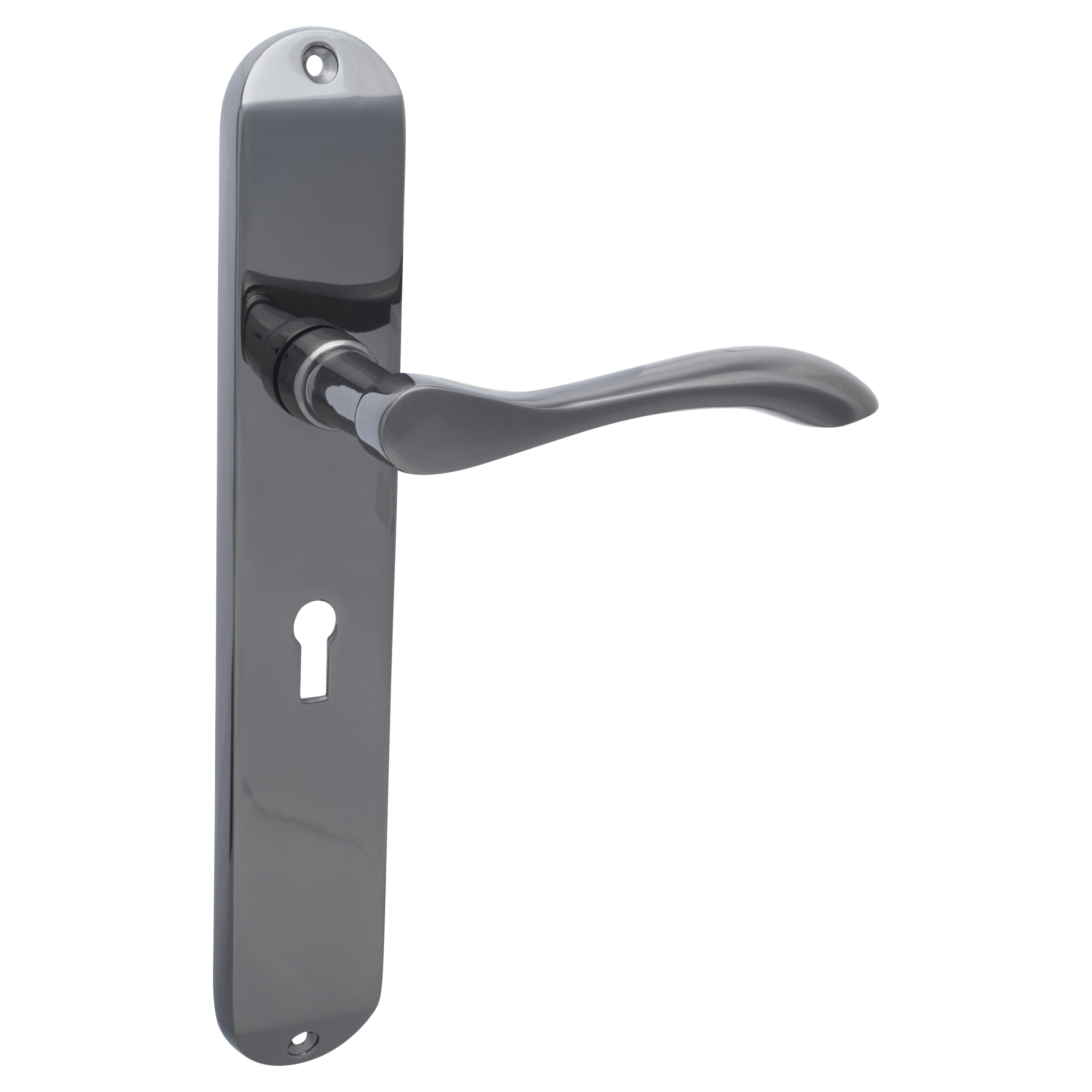 Black Nickel Keyhole Lock Door Handles - Long Plate - Altea Range - 240 x 41mm - view 4