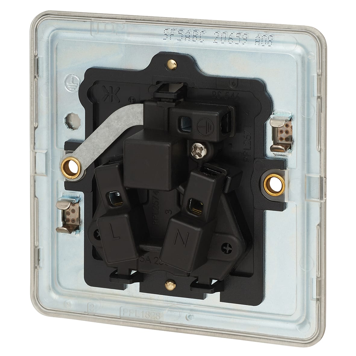 5A Screwless Flat Plate Unswitched Round Pin Socket - Brushed Chrome with Black Insert - view 2