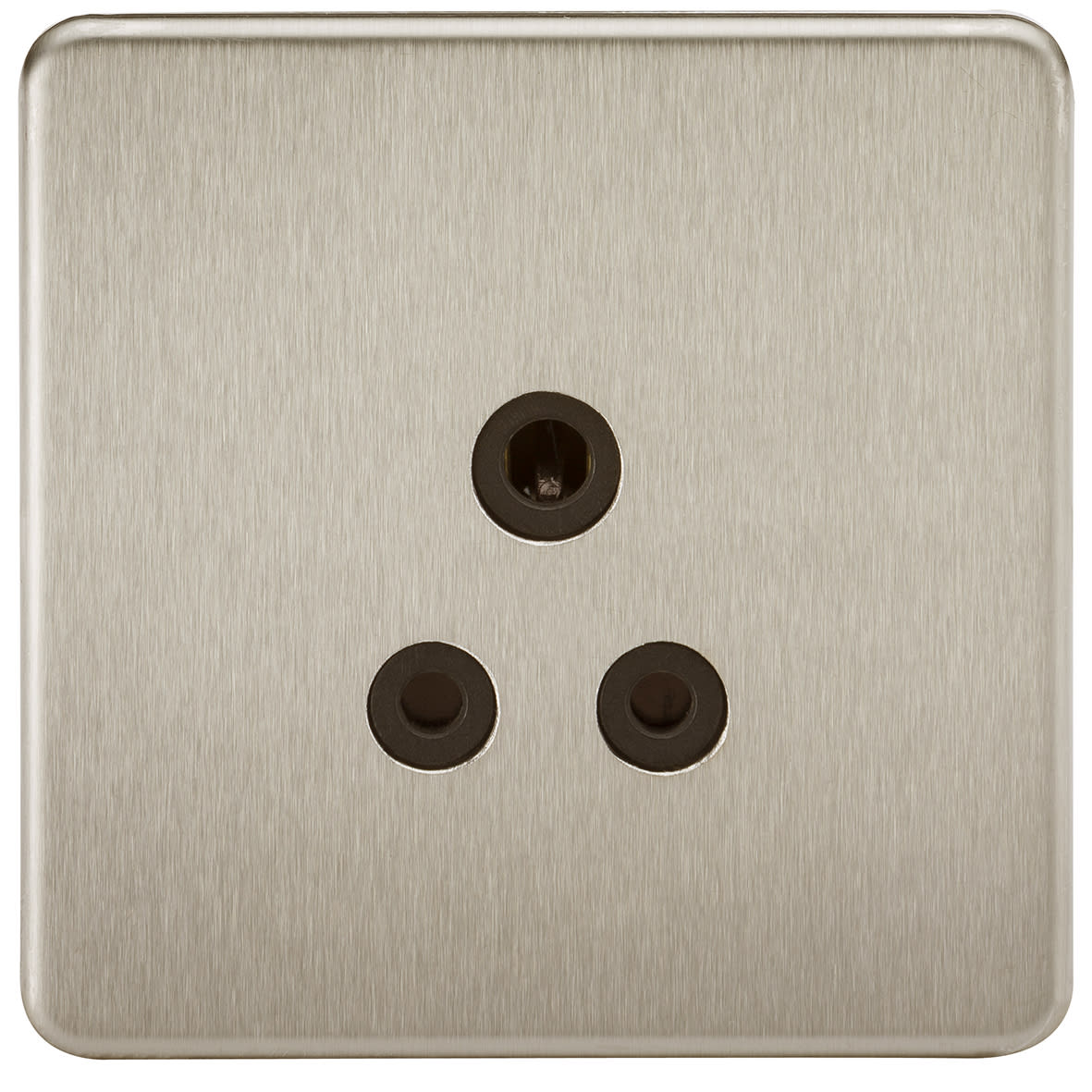 5A Screwless Flat Plate Unswitched Round Pin Socket - Brushed Chrome with Black Insert - view 3