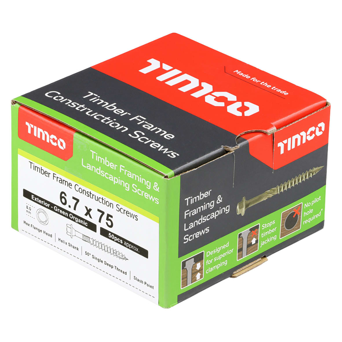 Timber Frame Screws Hex Head - 6.7 x 75mm - Green - Pack of 50 - view 3