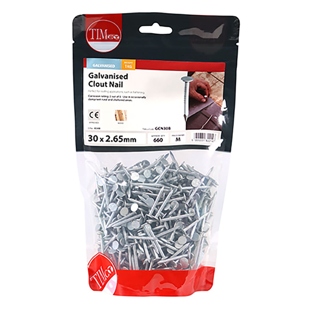 Galvanised Clout Nail - 2.65 x 30mm - 1kg Pack - view 2