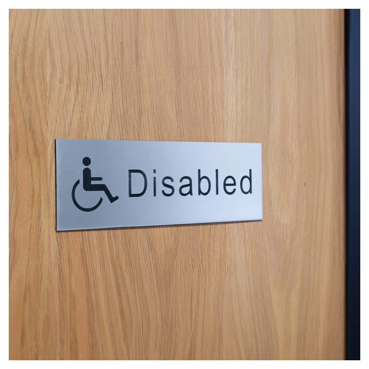 Disabled Toilet Door Sign - 300 x 100mm - Brushed Silver Plastic - view 2