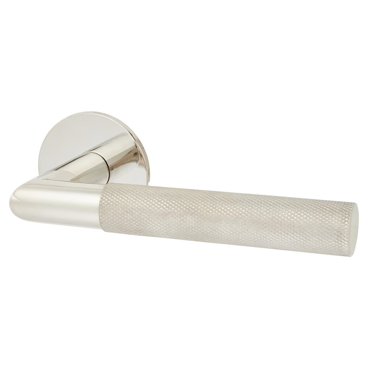 Polished Stainless Steel Knurled Door Handles on Round Slim Rose - Schema Modell Range - view 2