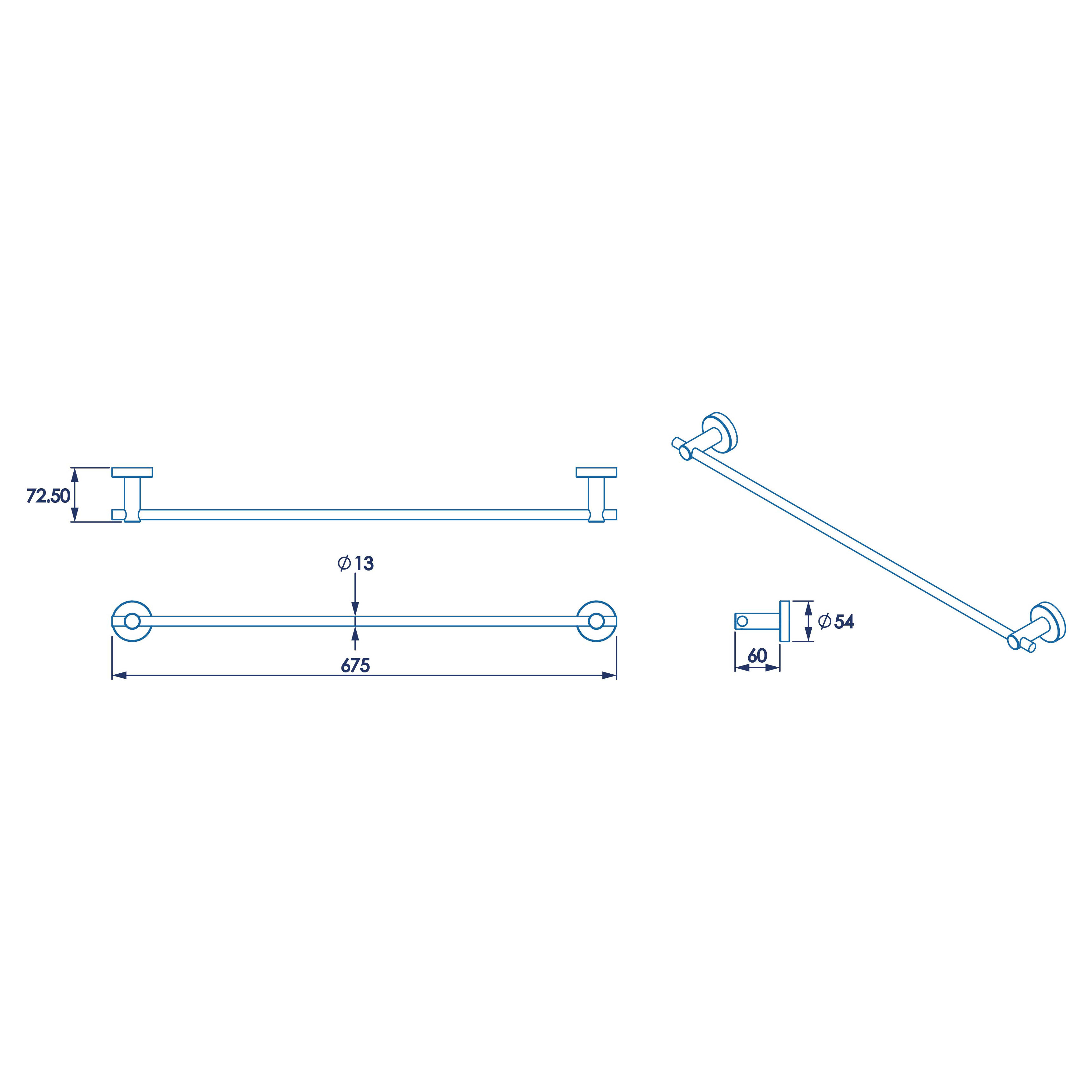 Romsey Round Towel Rail - 53 x 690 x 73mm - Polished Chrome - view 6