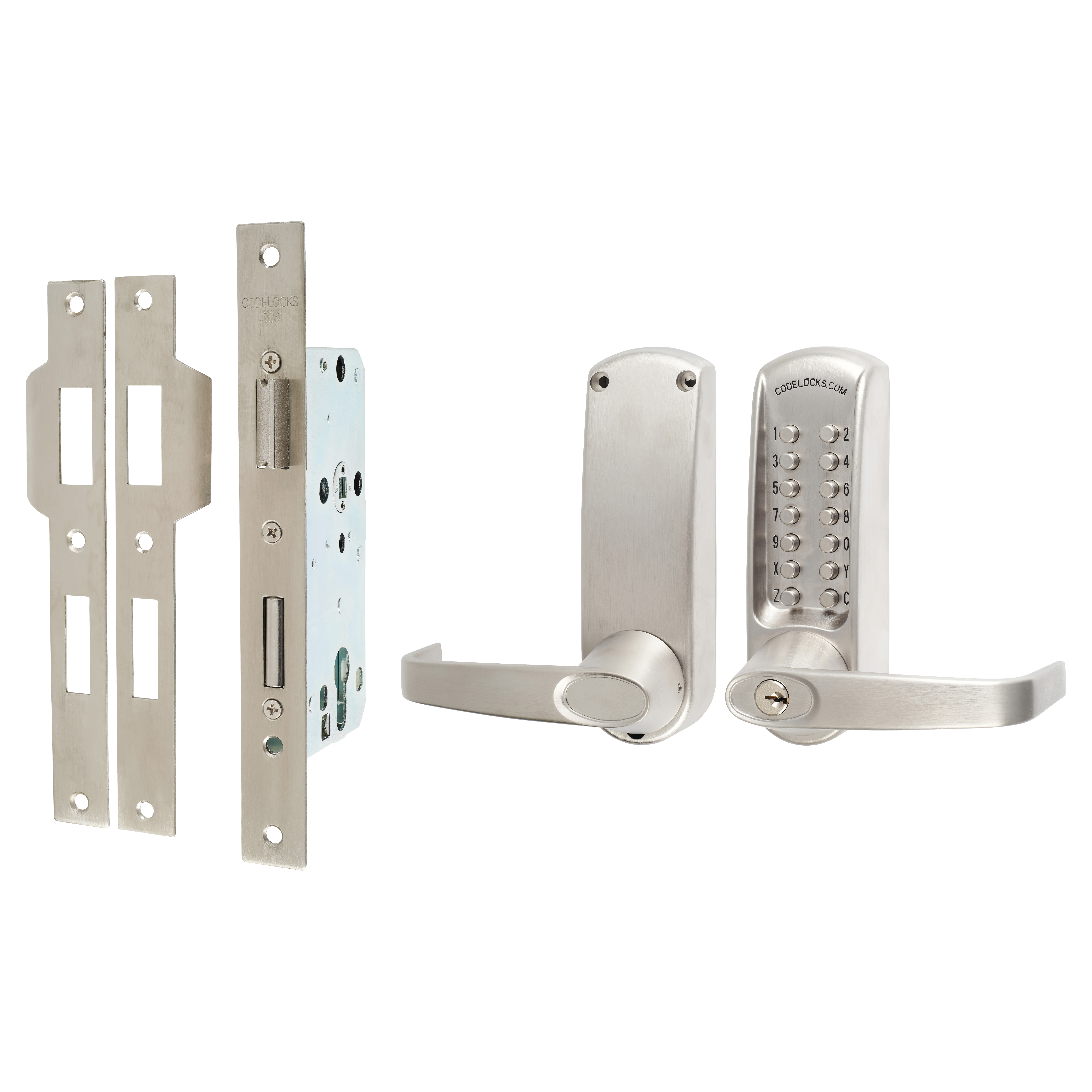 Push Button Code Lock and Mortice Lock with Key Override - Brushed Steel - view 2