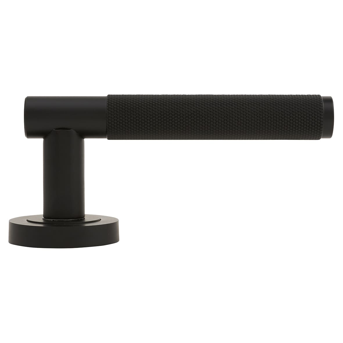 Matt Black Fire Rated Knurled Door Handles on Round Rose - Bari Range - view 3