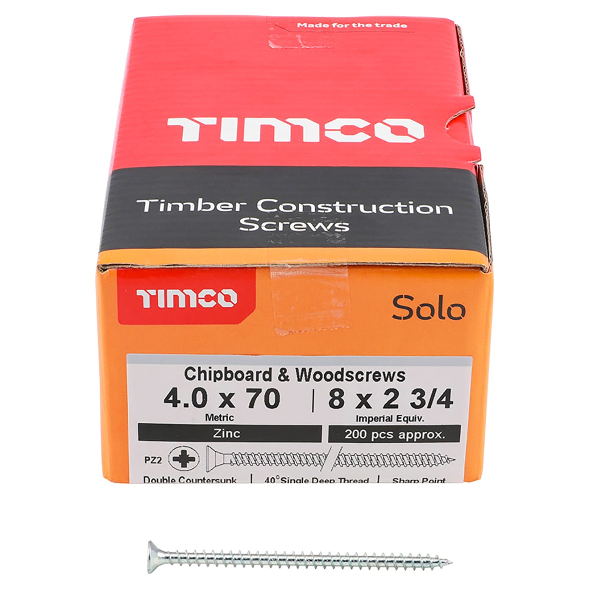 Solo Chippy Pozi Countersunk Wood Screws - 4.0 x 70mm - Zinc Plated - Pack of 200 - view 2