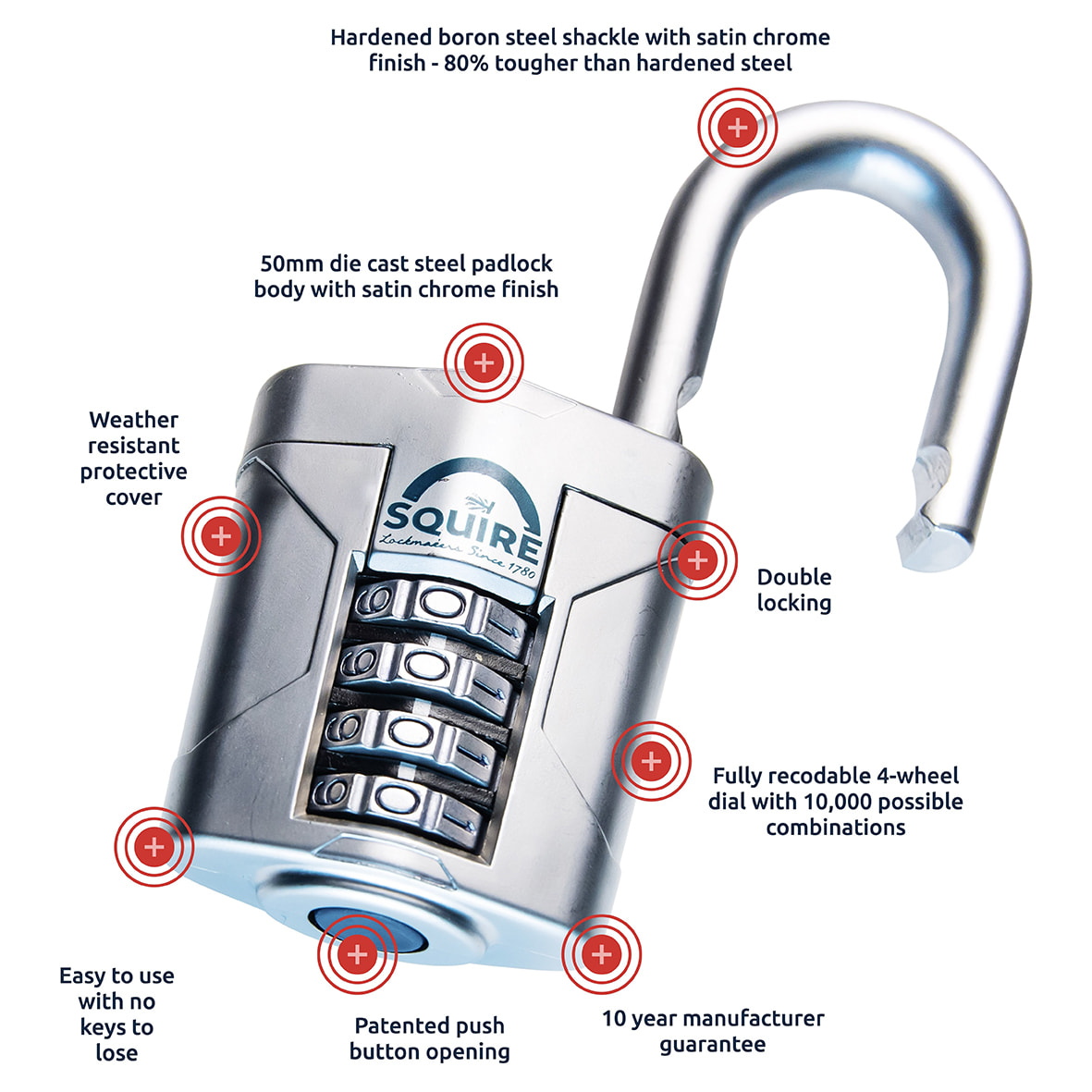VULCAN COMBI 50 Combination Open Shackle Padlock - 50mm Body - 26 x 22.6mm Shackle - Blue - view 6