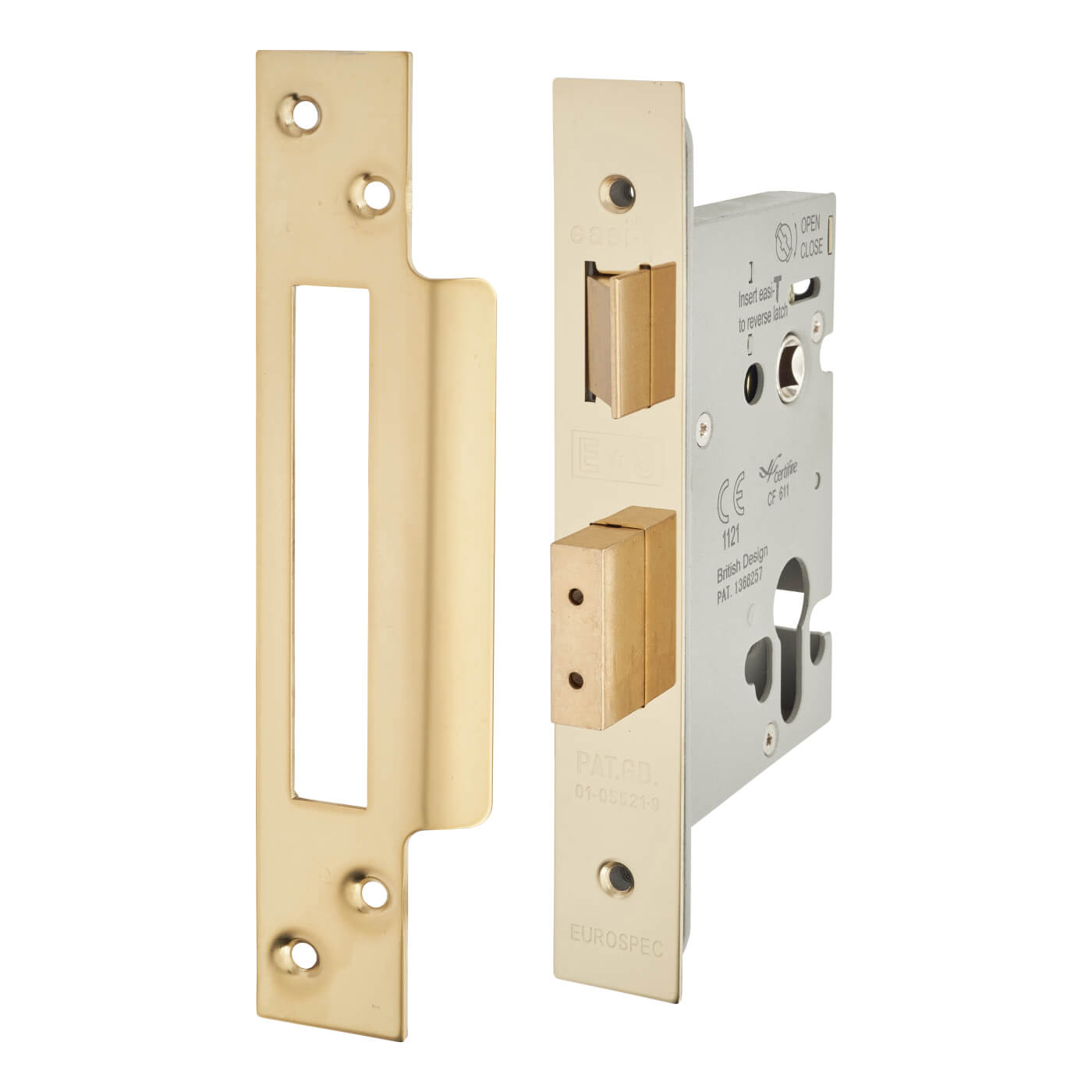 Architectural Bolt Through Euro Profile Sashlock - 78mm Case - 57mm Backset - PVD Brass - view 2