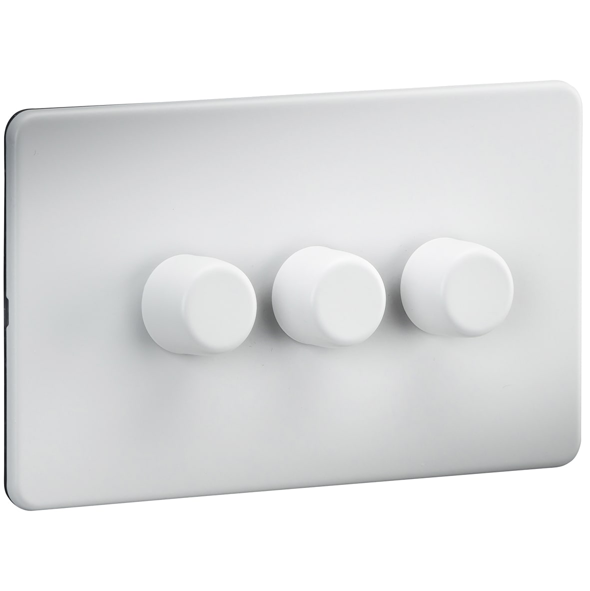 5 - 150W 3 Gang 2 Way Push On/Off Rotary Intelligent LED Dimmer Switch - Matt White - view 2