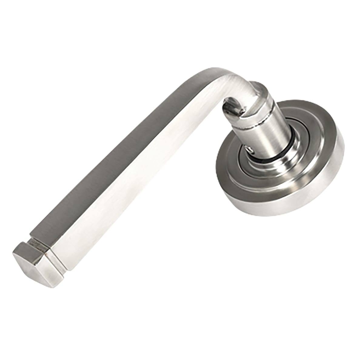 Satin Stainless Steel Door Handles on Round Art Deco Rose - Avon Range - view 2