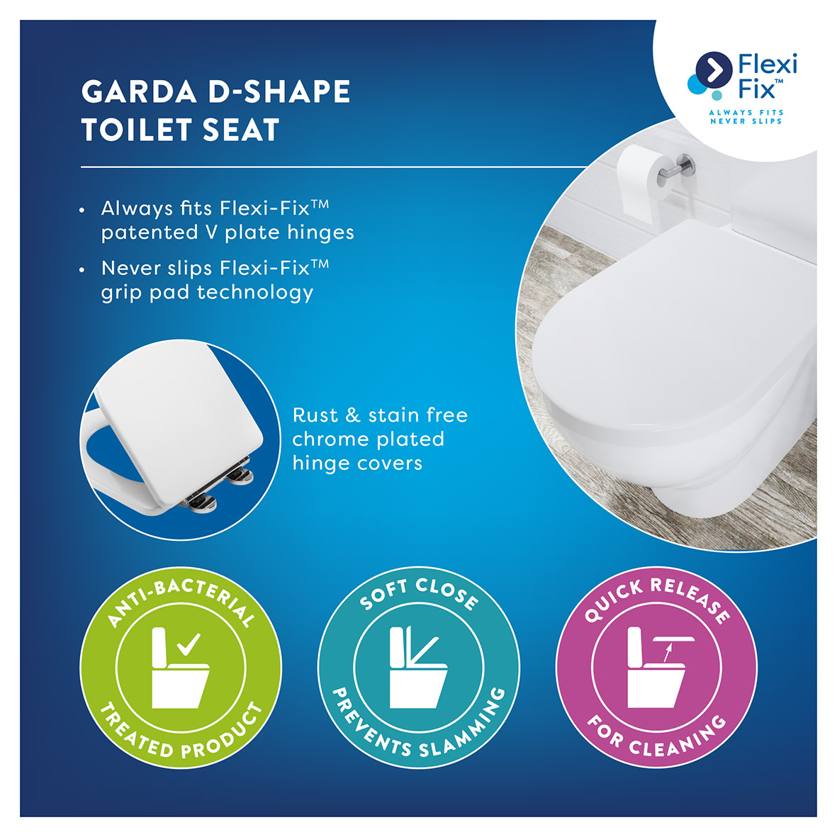 Garda Flexi-Fix Soft Close Wooden Toilet Seat - White - view 5