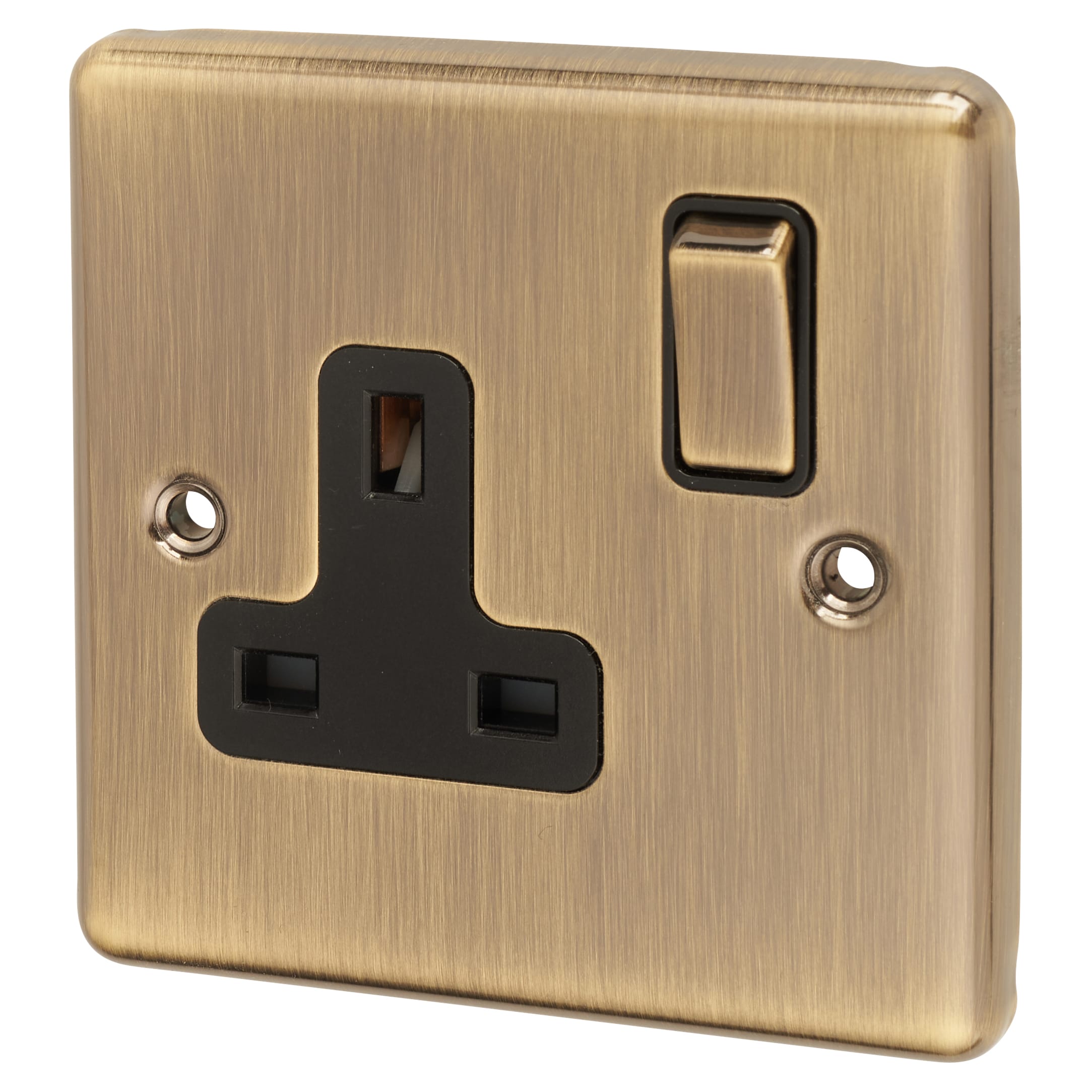 Enhance Decorative 13A 1 Gang DP Switched Socket - Antique Brass with Black Inserts - view 2