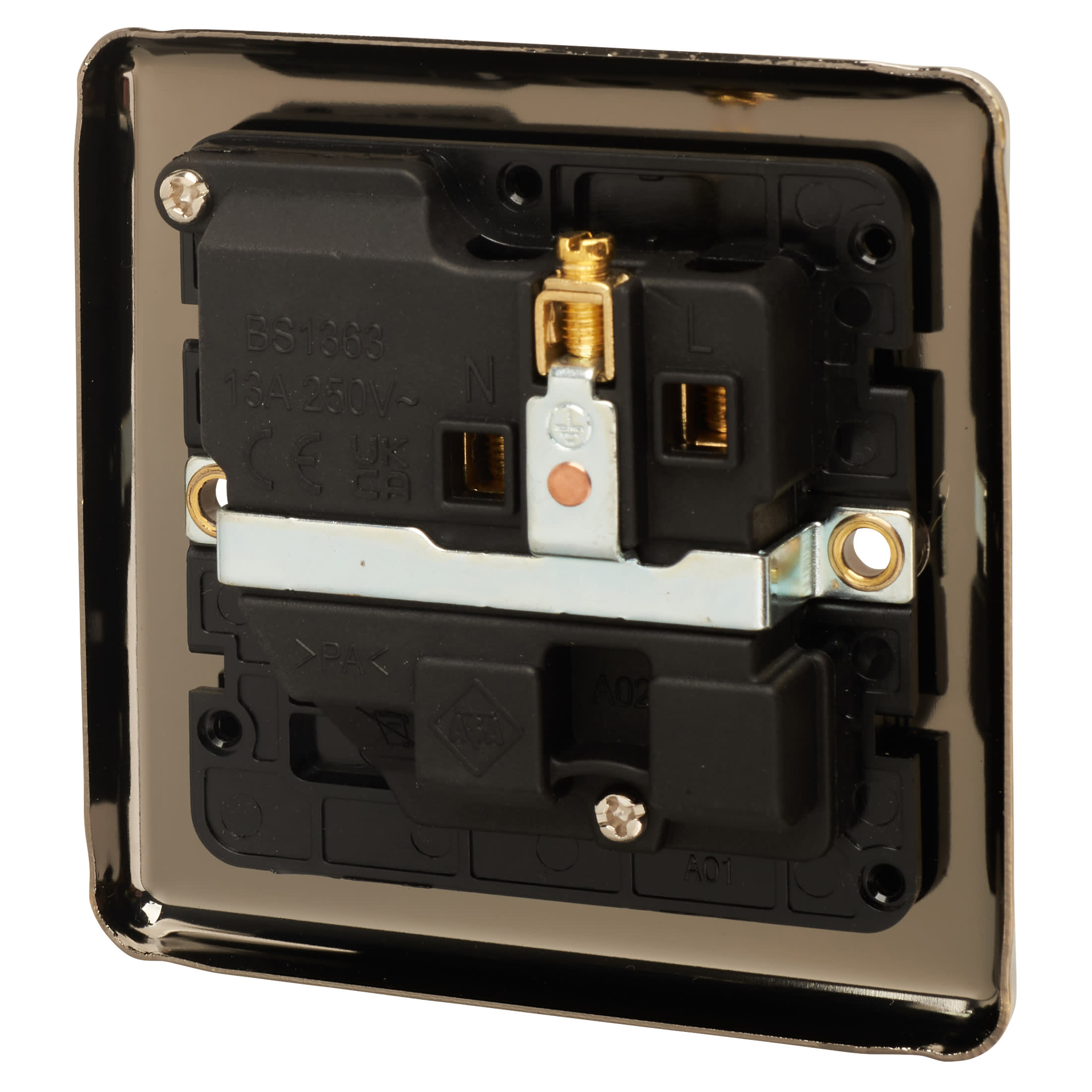 Enhance Decorative 13A 1 Gang DP Switched Socket - Antique Brass with Black Inserts - view 3