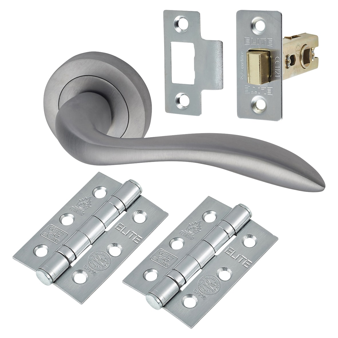 Satin Chrome Latch Door Handles on Rose Pack - Sussex Range - view 2