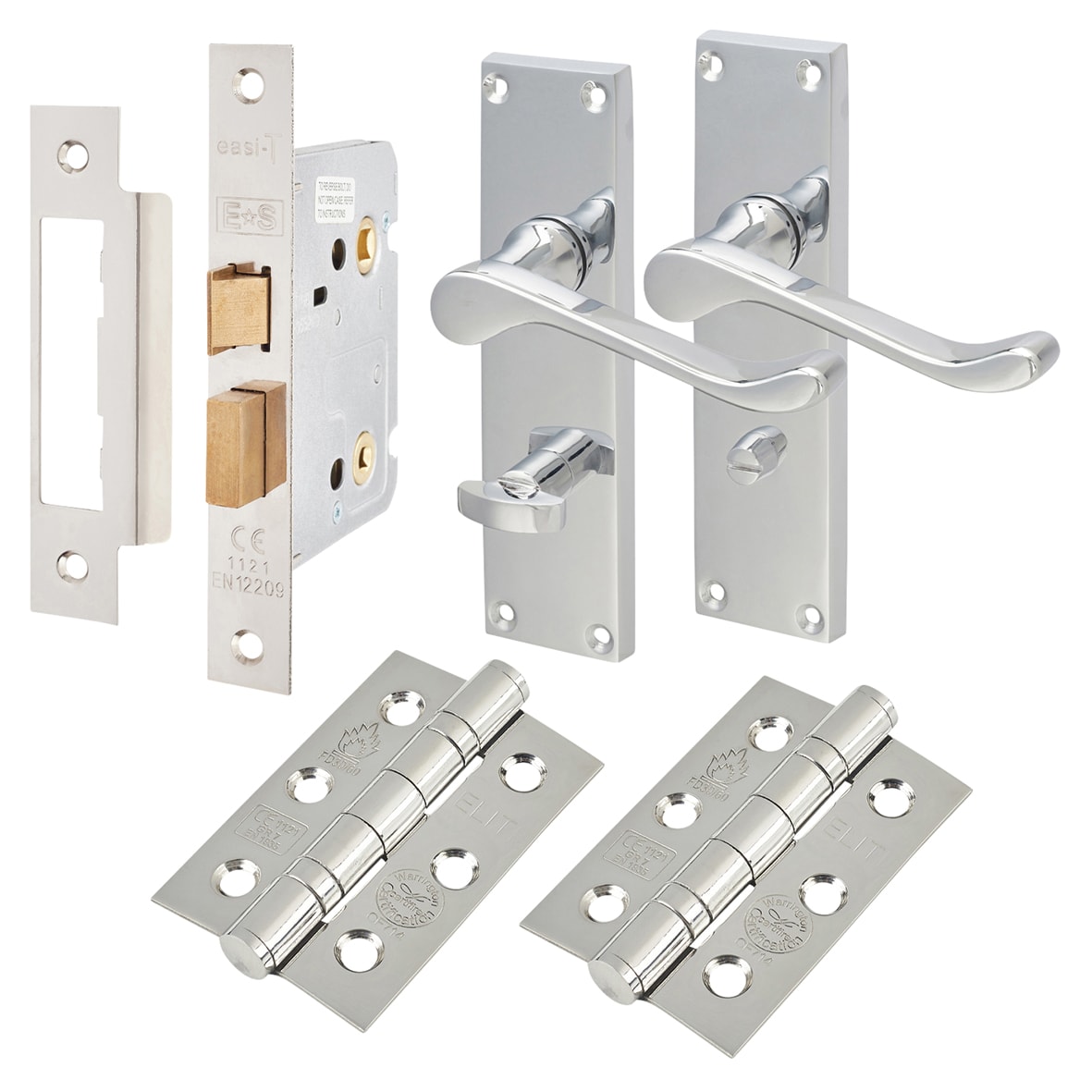 Polished Chrome Victorian Scroll Bathroom Lock Door Handles Pack - view 2