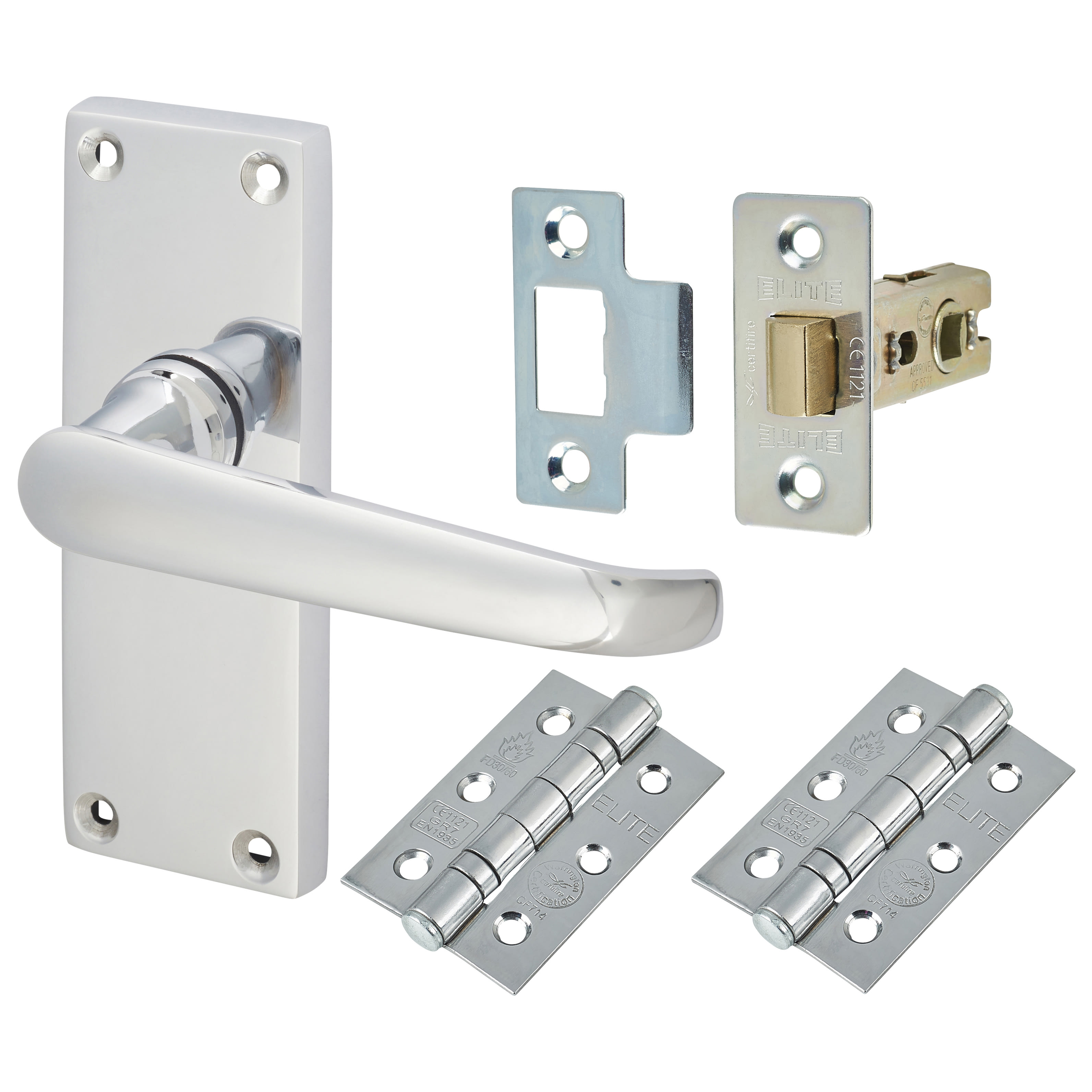 Polished Chrome Victorian Latch Door Handles Pack - Short Plate - view 2