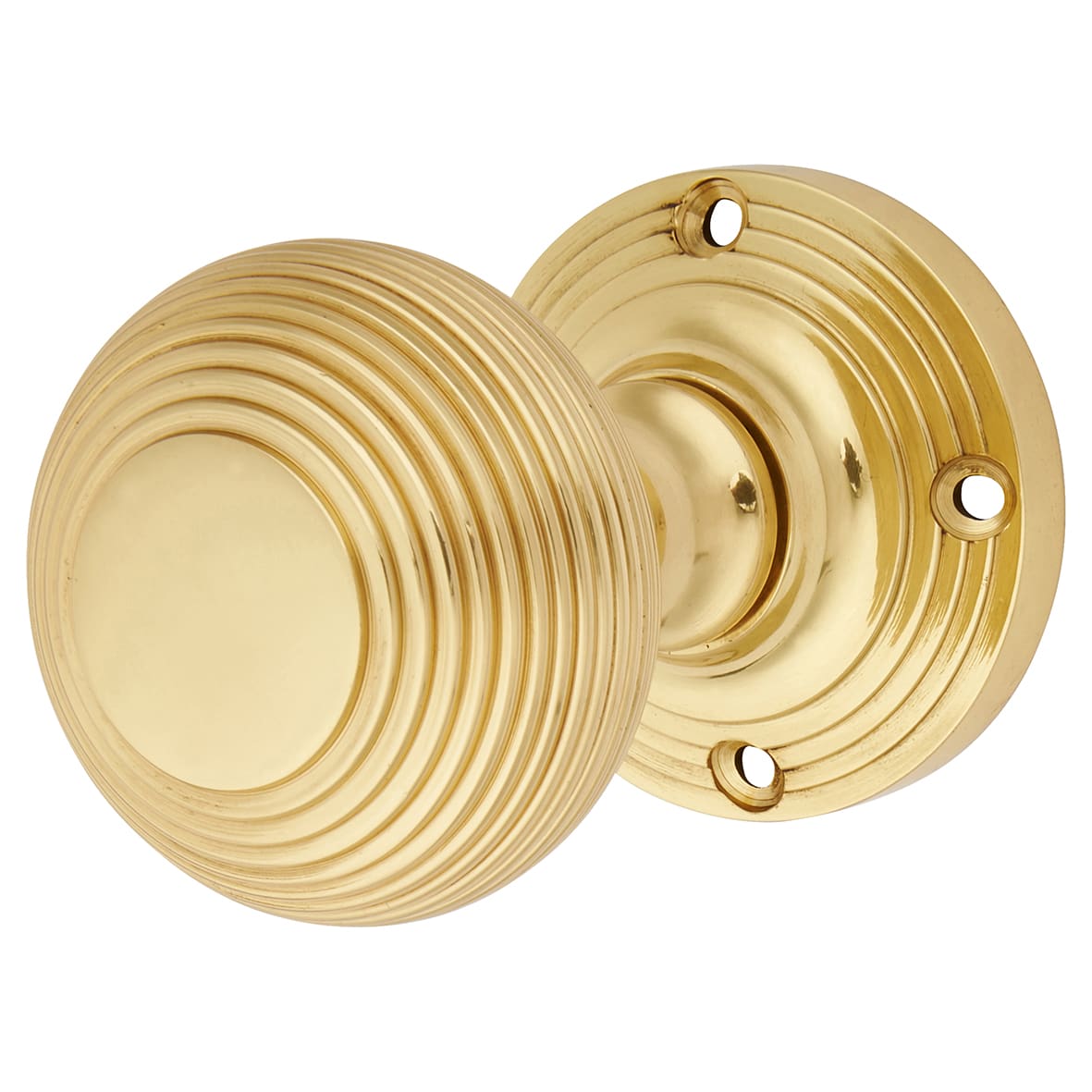 Marcus Polished Brass Reeded Mortice Door Knob - 59mm Rose Diameter - view 2