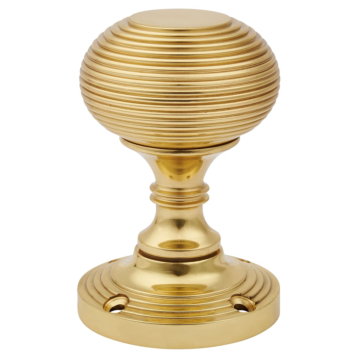 Marcus Polished Brass Reeded Mortice Door Knob - 59mm Rose Diameter - view 3