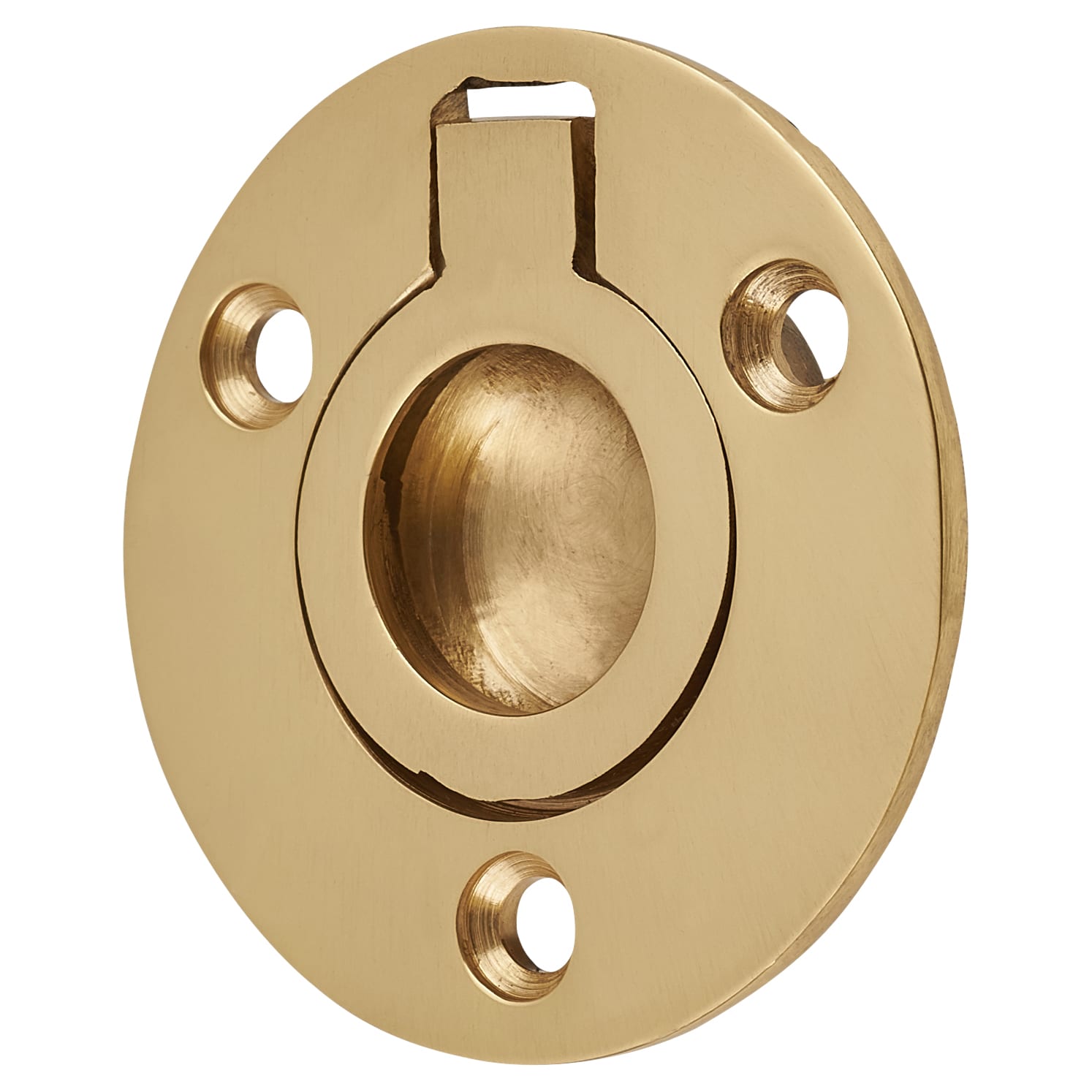 Round Flush Ring Cabinet Pull Handle - 38mm Diameter - Polished Brass - view 2
