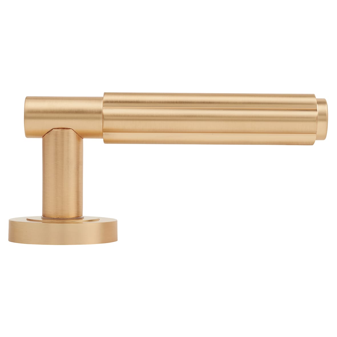 Satin Brass Fire Rated Fluted Door Handles on Round Rose - Bloom Range - view 3