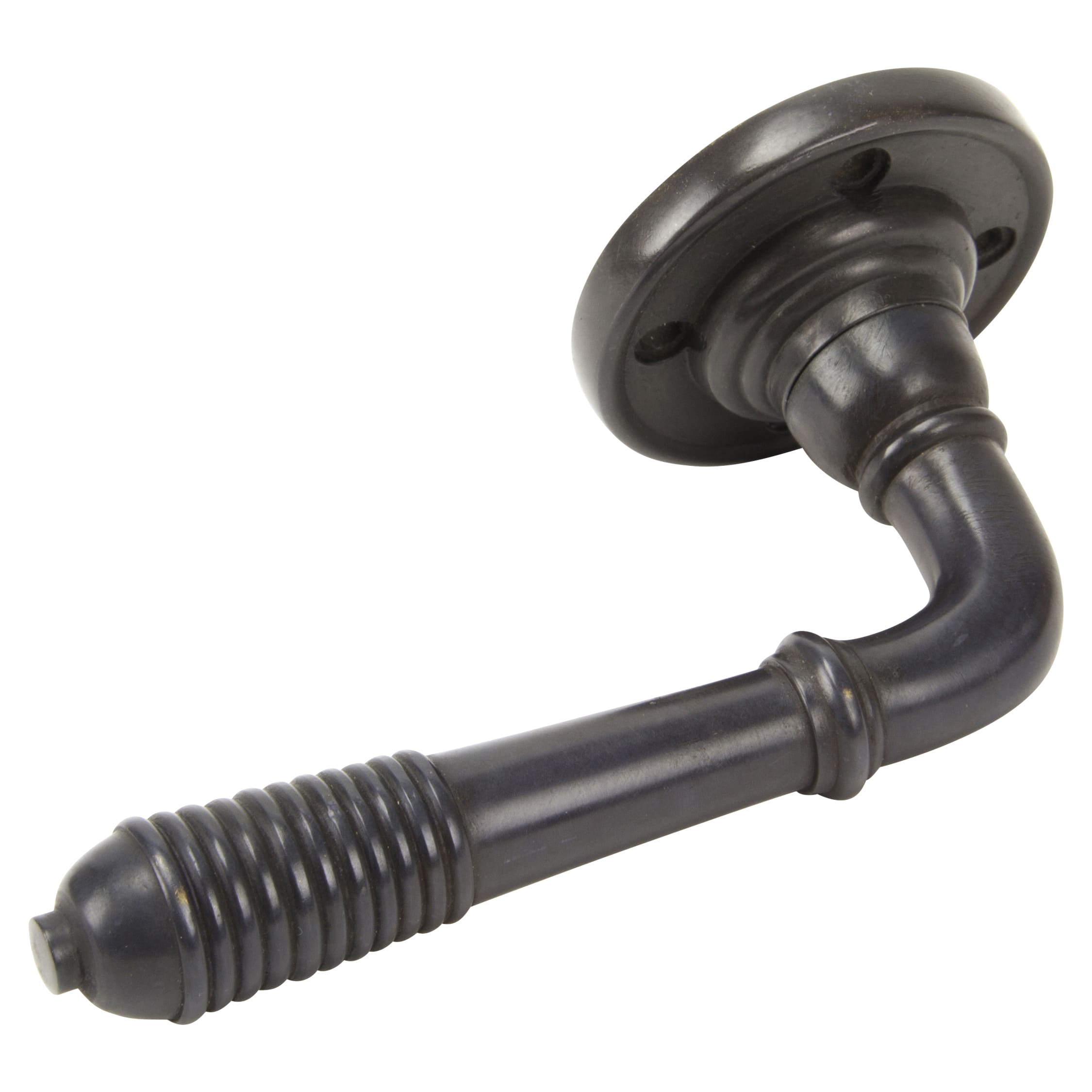 Aged Bronze Reeded Door Handles on Round Rose - view 3
