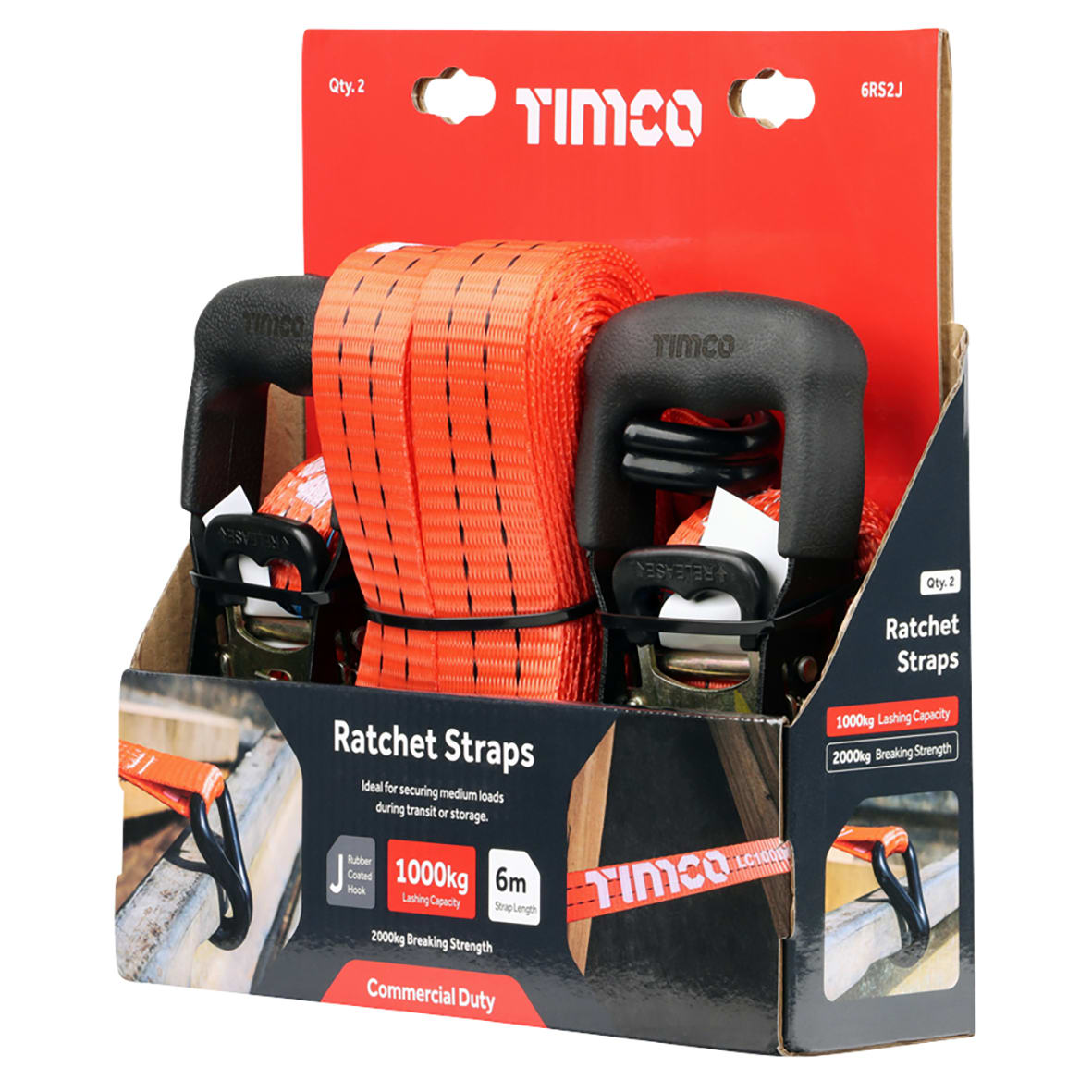 J Hook Ratchet Straps - Commercial Duty - 6m x 35mm - Pack of 2 - view 3