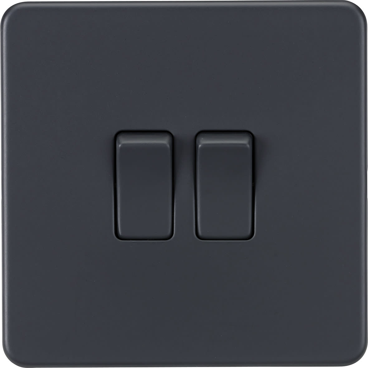10AX 2 Gang Screwless Flat Plate Light Switch - Anthracite Grey - view 4