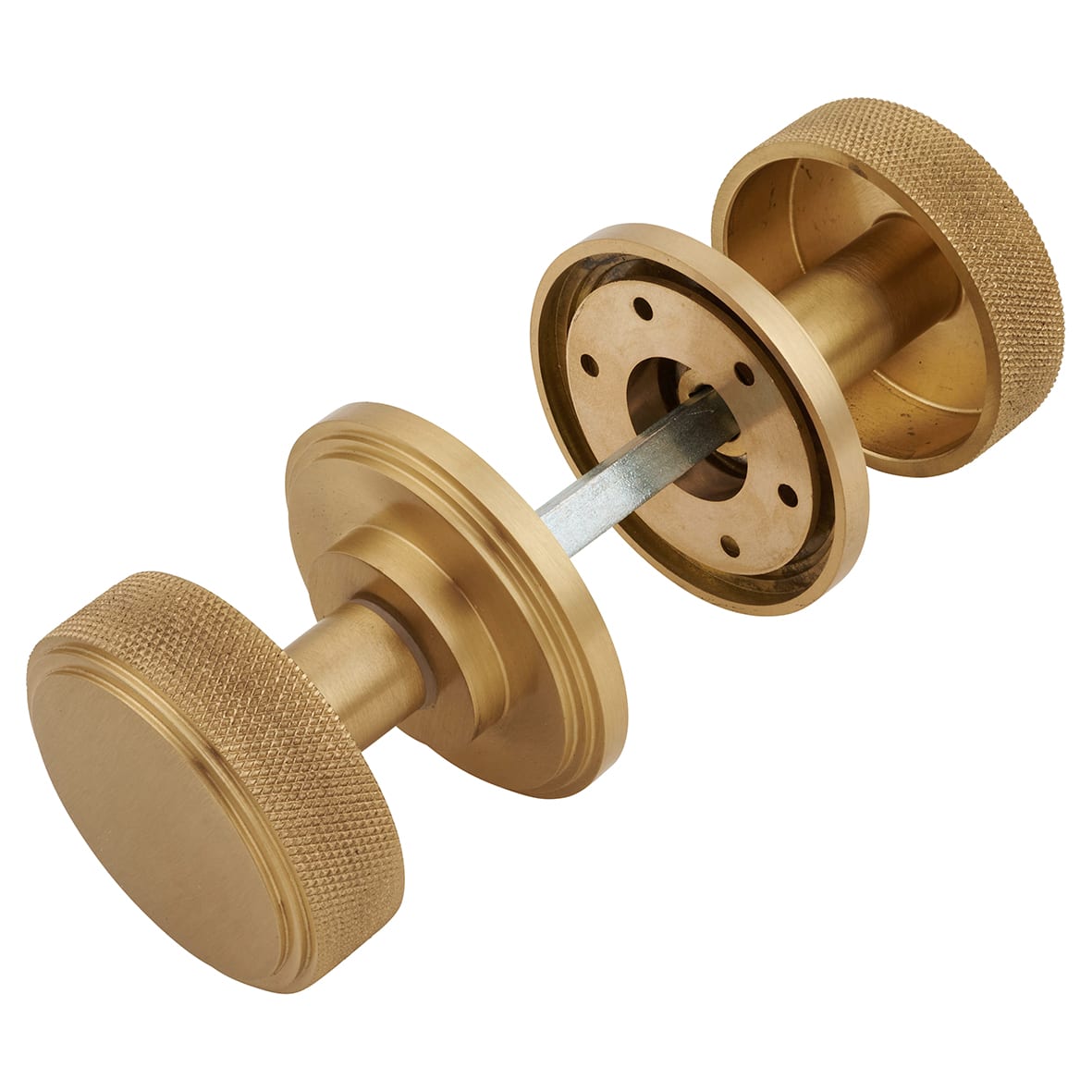 Satin Brass Knurled Mortice Door Knob - 62mm Rose Diameter - Riley Range - view 3