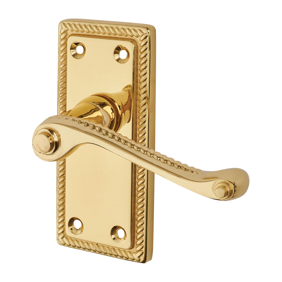 Polished Brass Budget Rope Edge Scroll Latch Door Handles Pack - Short Plate - view 3