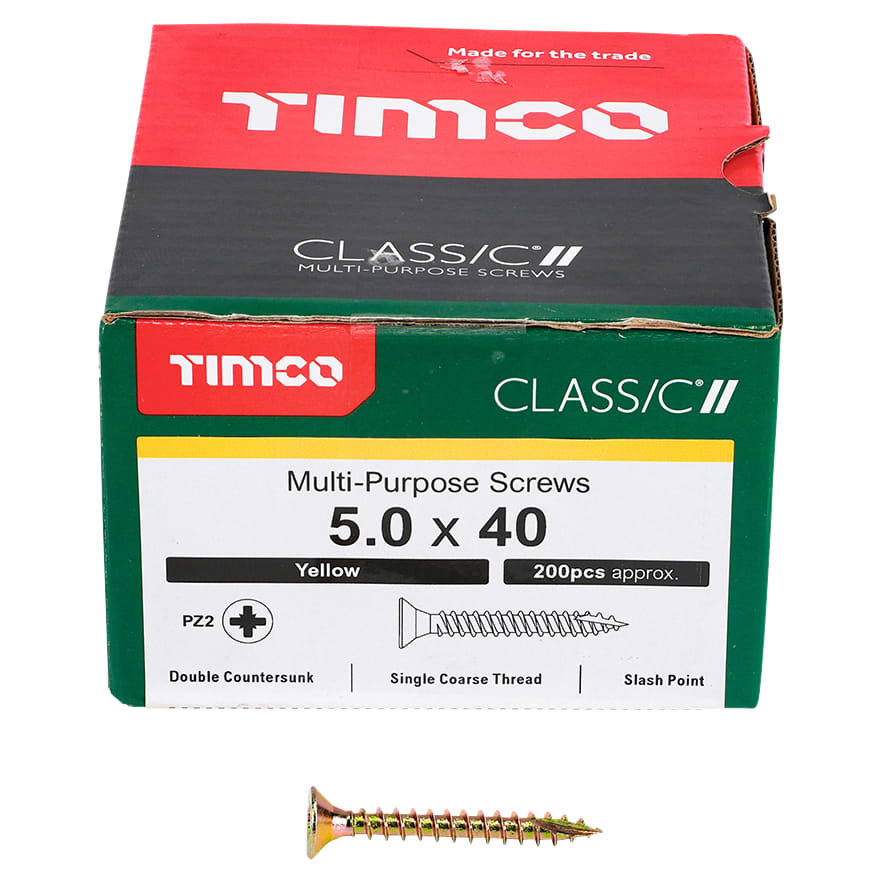 Classic Pozi Countersunk Wood Screws - 5.0 x 40mm - Yellow Zinc - Pack of 200 - view 3