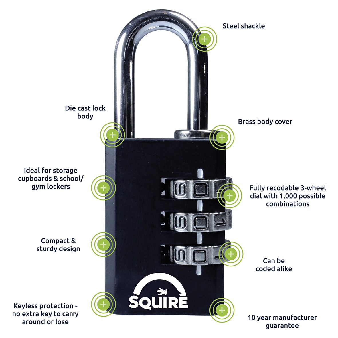 Tough Lock Combination Padlock - 20mm Body - 9 x 22mm Shackle - Black - view 4