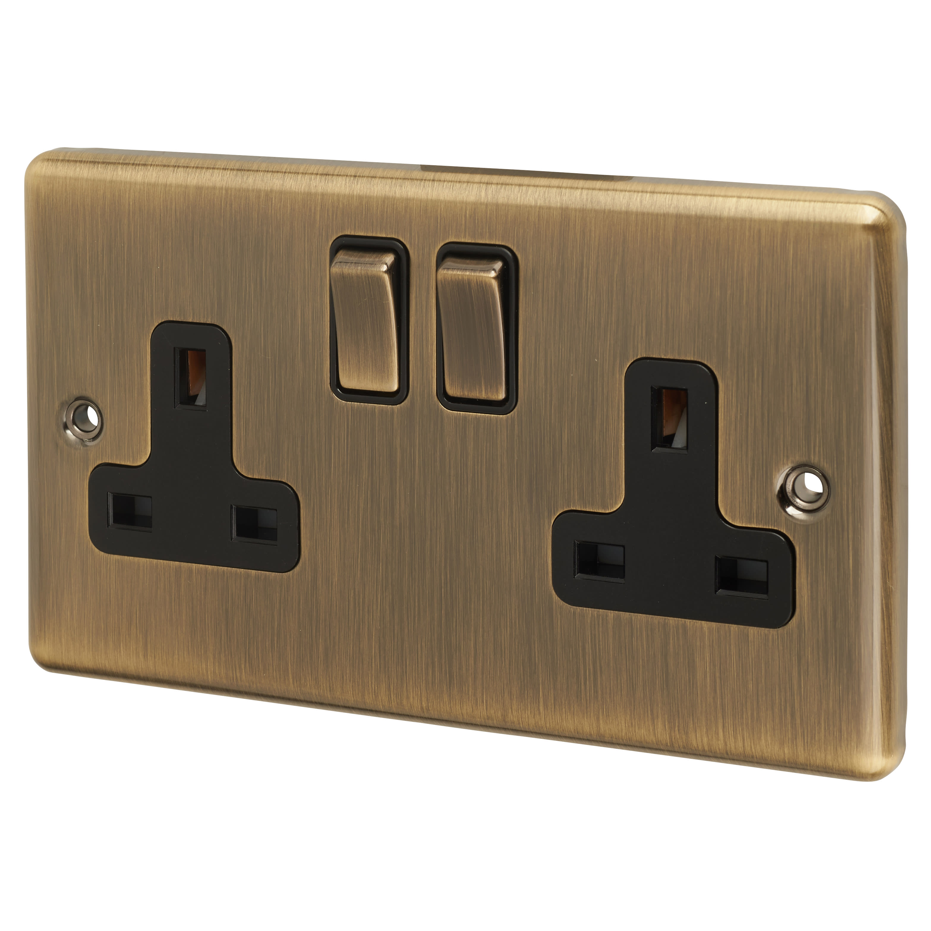 Enhance Decorative 13A 2 Gang DP Switched Socket - Antique Brass with Black Inserts - view 2