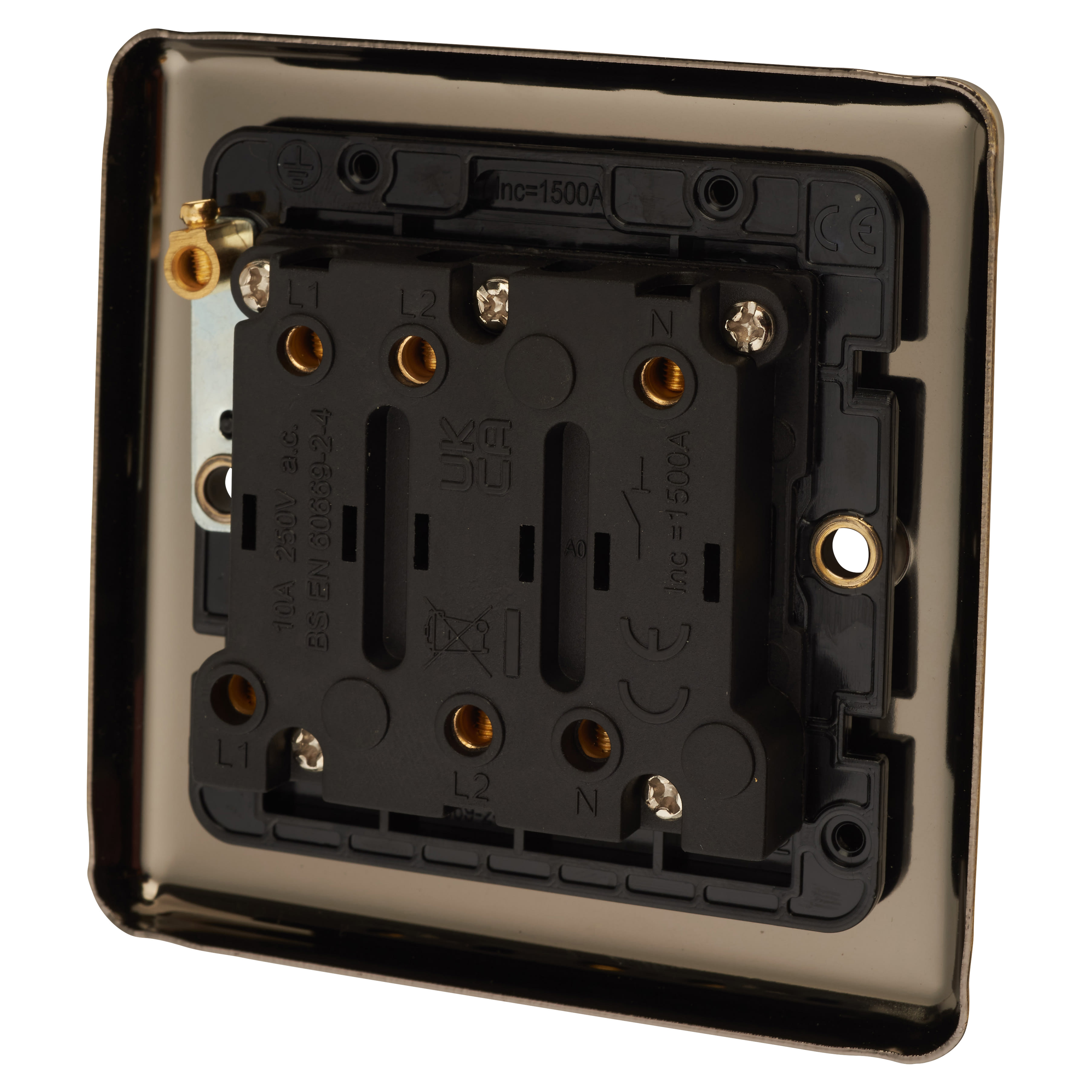 Enhance Decorative 6A 1 Gang Triple Pole Fan Isolator - Antique Brass with Black Inserts - view 3