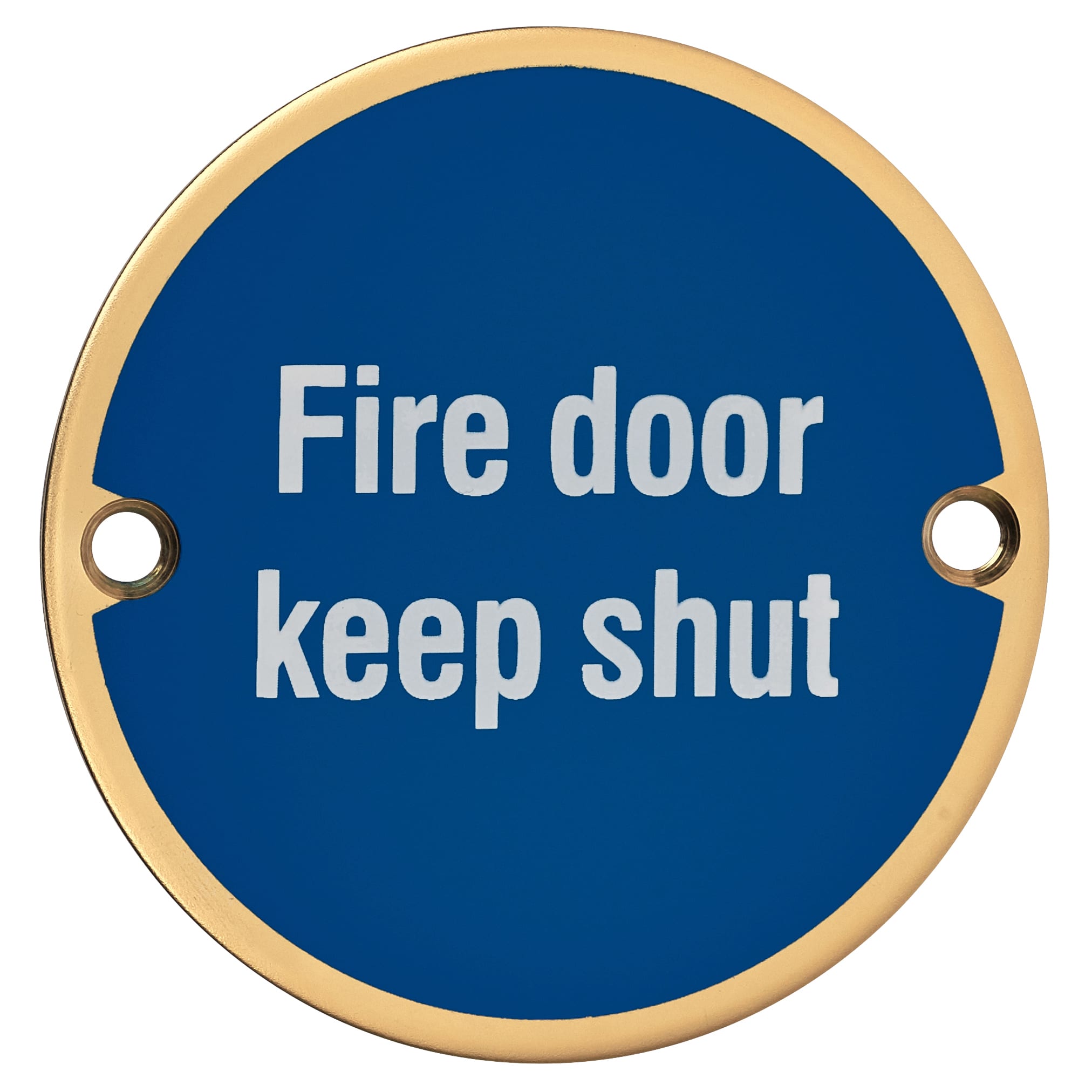 Fire Door Keep Shut Door Sign - 75mm Diameter - Polished Brass - view 2