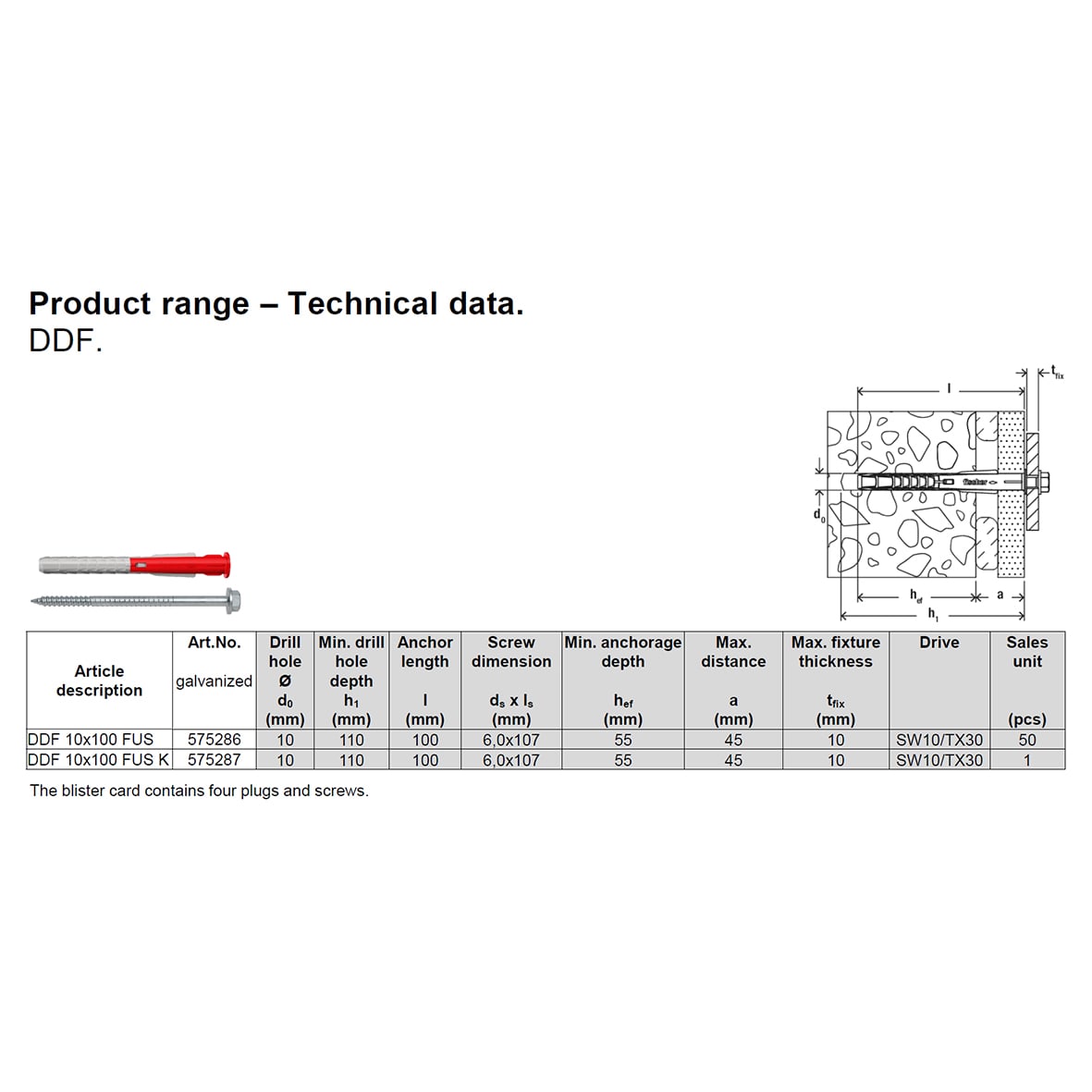 DDF Wall Anchor Fixings - Dot and Dab FUS K - 10 x 100mm - Red & Grey - Pack of 4 - view 7