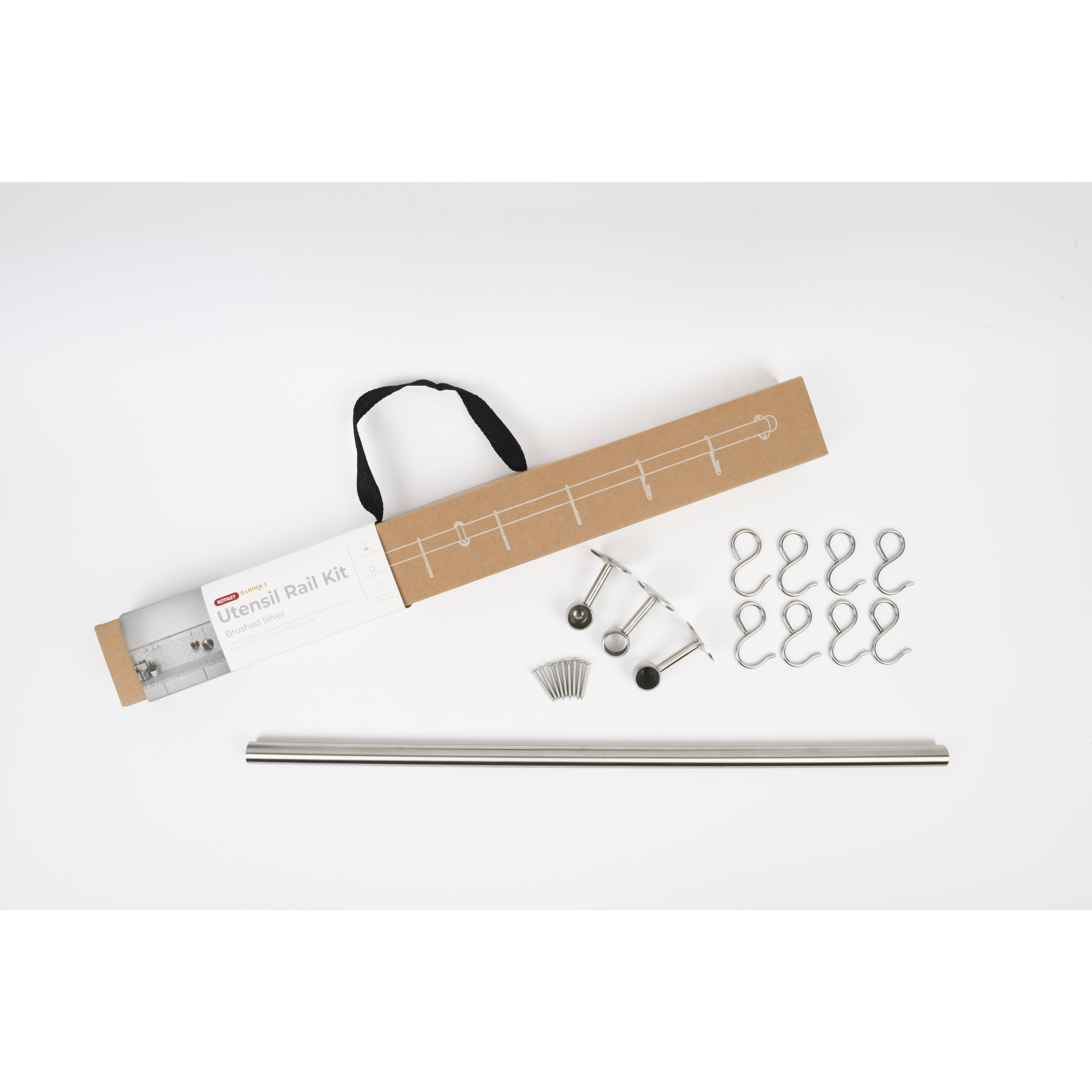 Kitchen Utensil Rail Kits - 19 x 600mm - Brushed Silver - view 3