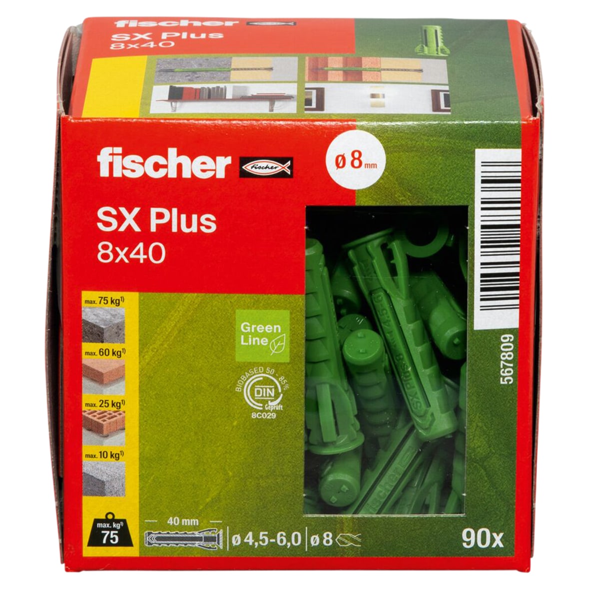 SX Plus Expansion High Quality Nylon Wall Plug - 8 x 40mm - Green - Pack of 90 - view 4