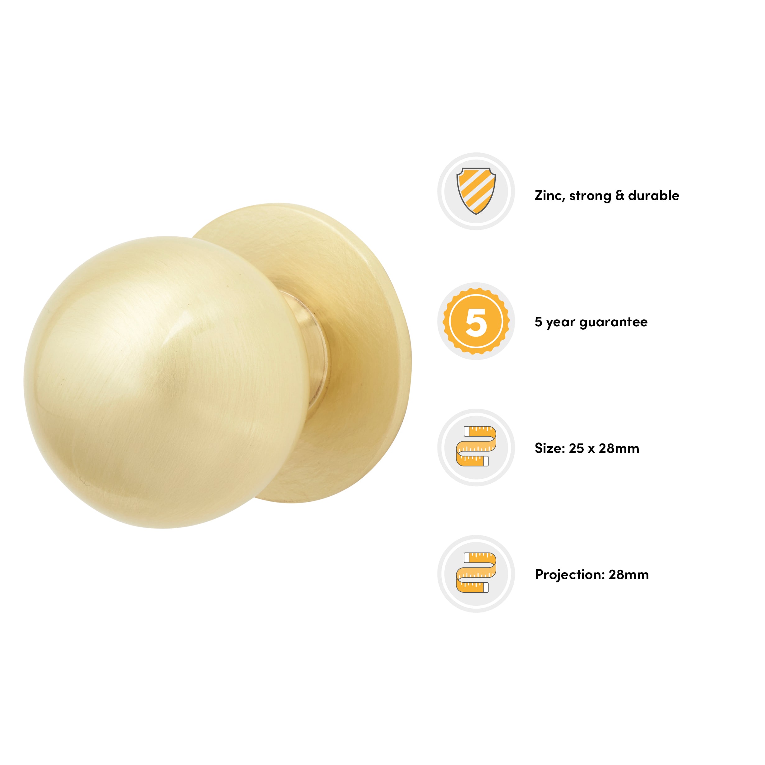 Ball Cabinet Knob - 25mm Diameter - Satin Brass - view 3