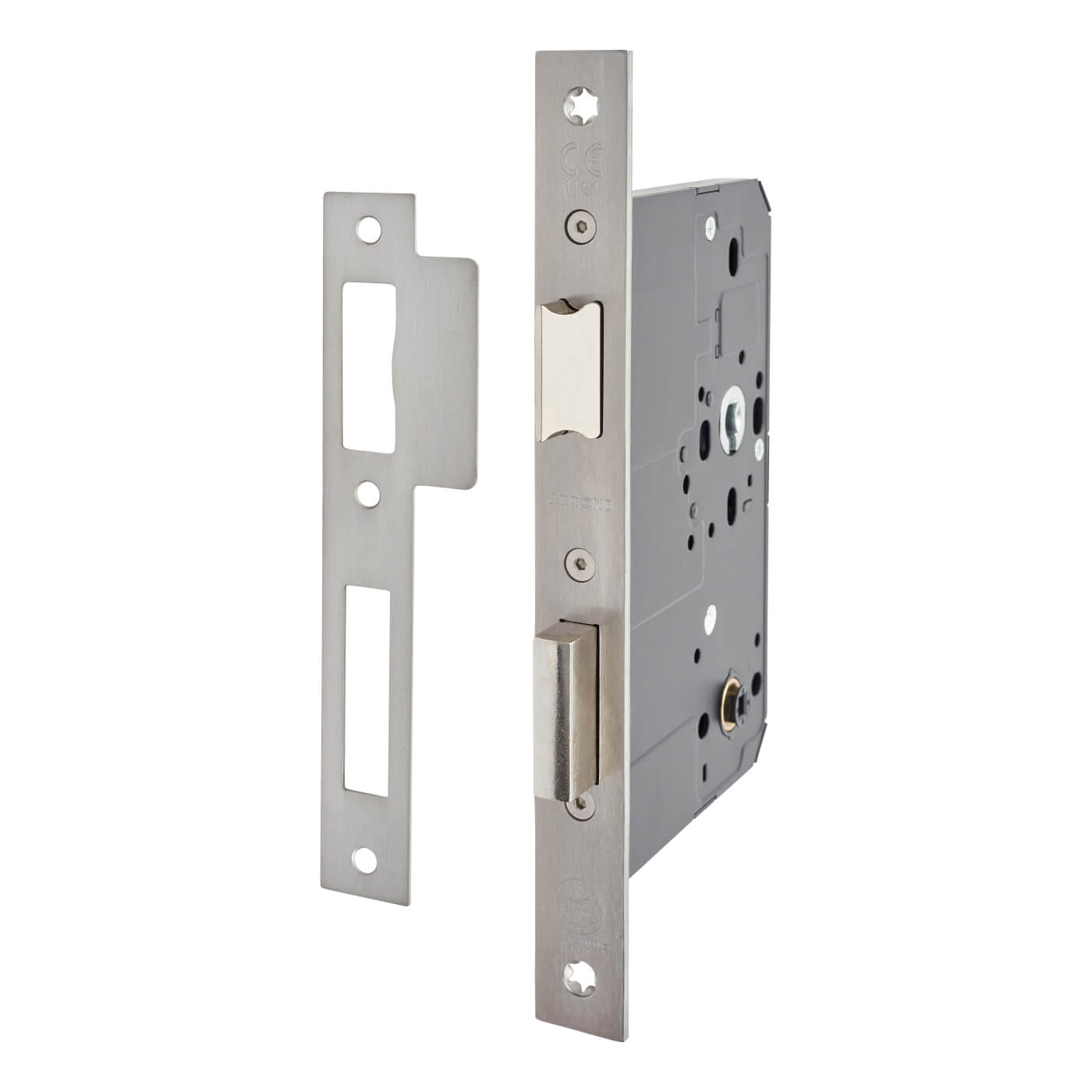 DIN Bathroom Lock - 105mm Case - 80mm Backset - Satin Stainless Steel - view 2