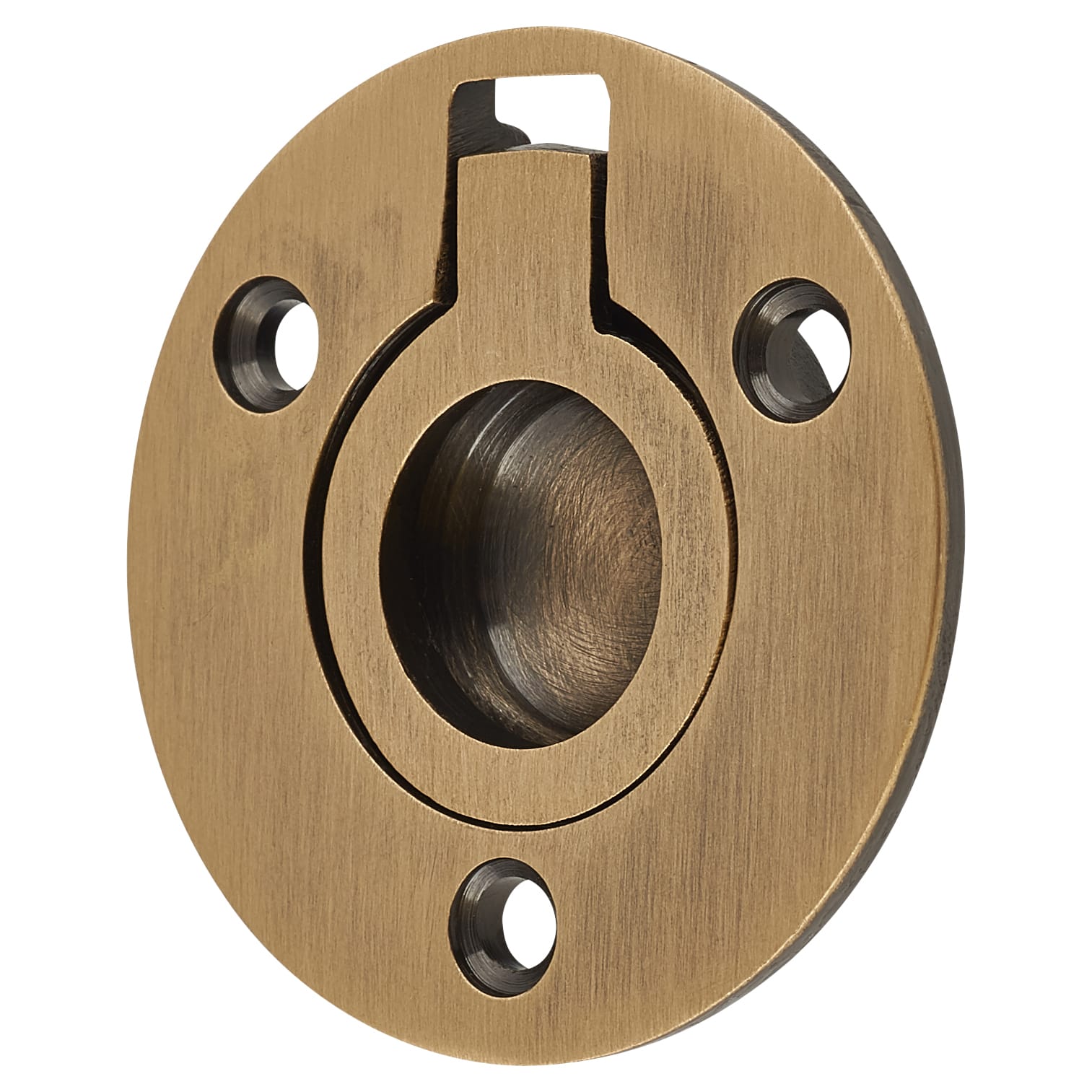 Round Flush Ring Cabinet Pull Handle - 38mm Diameter - Antique Brass - view 2