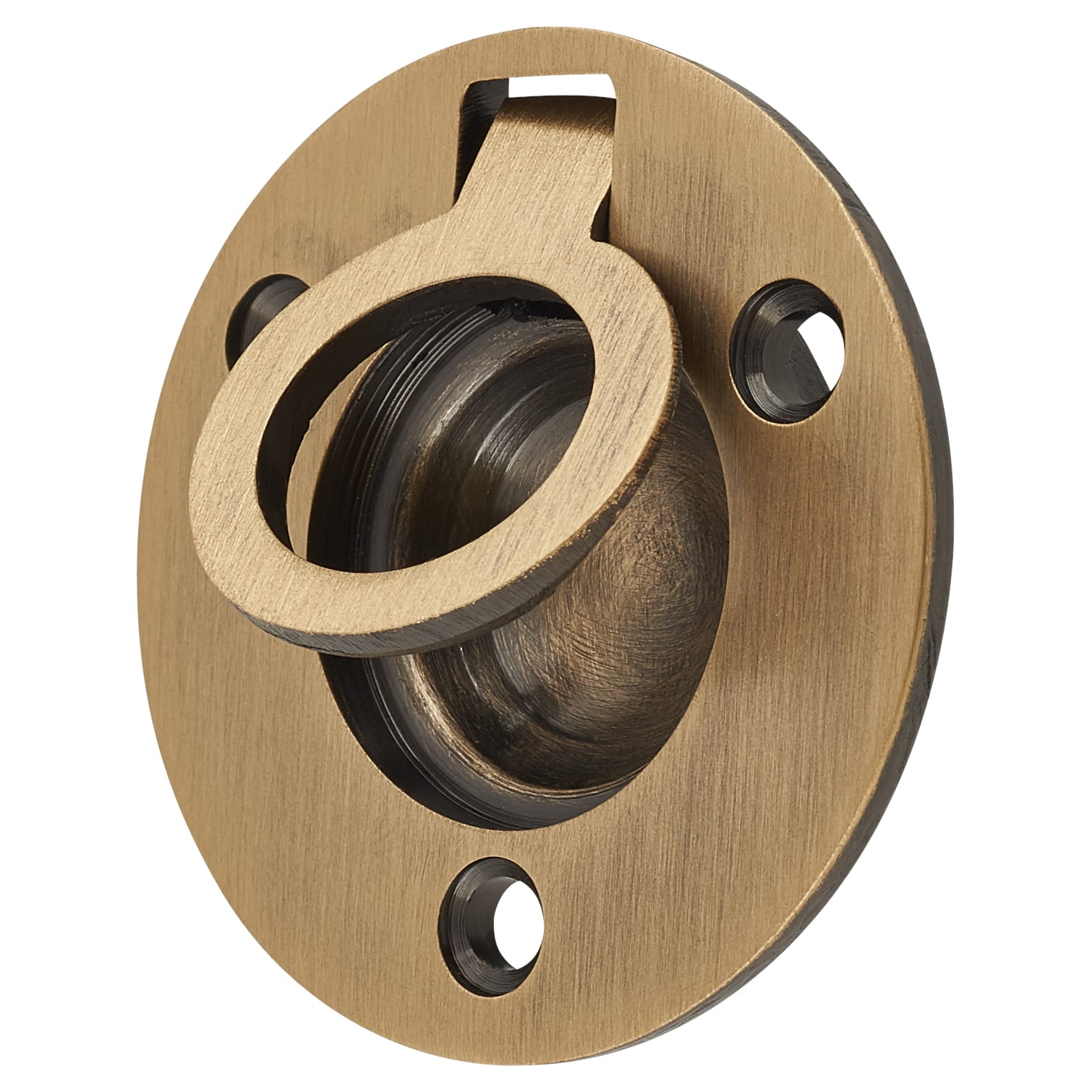 Round Flush Ring Cabinet Pull Handle - 38mm Diameter - Antique Brass - view 3